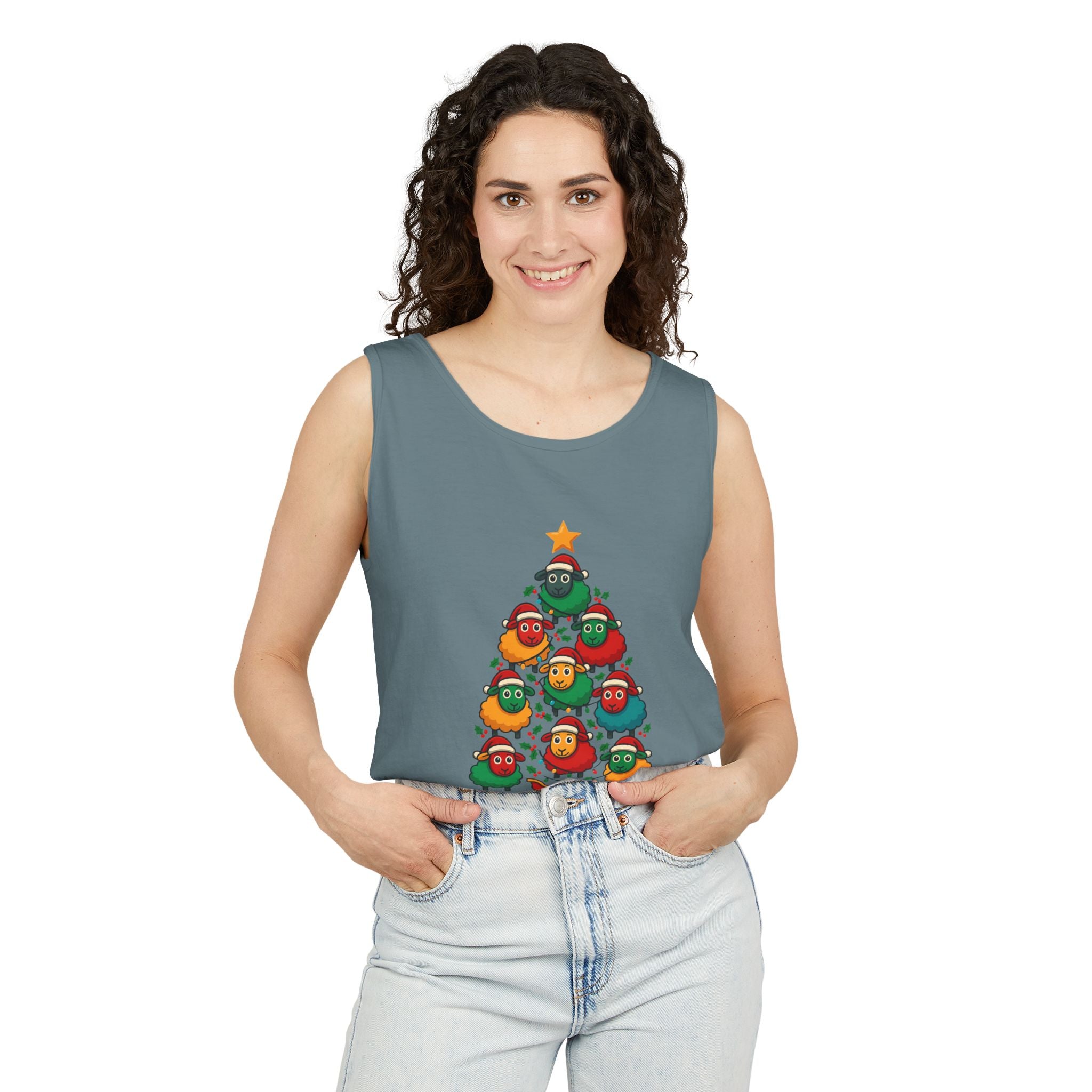Christmas Sheep Tree Tank Top – Cute Holiday Chick Ornament Design