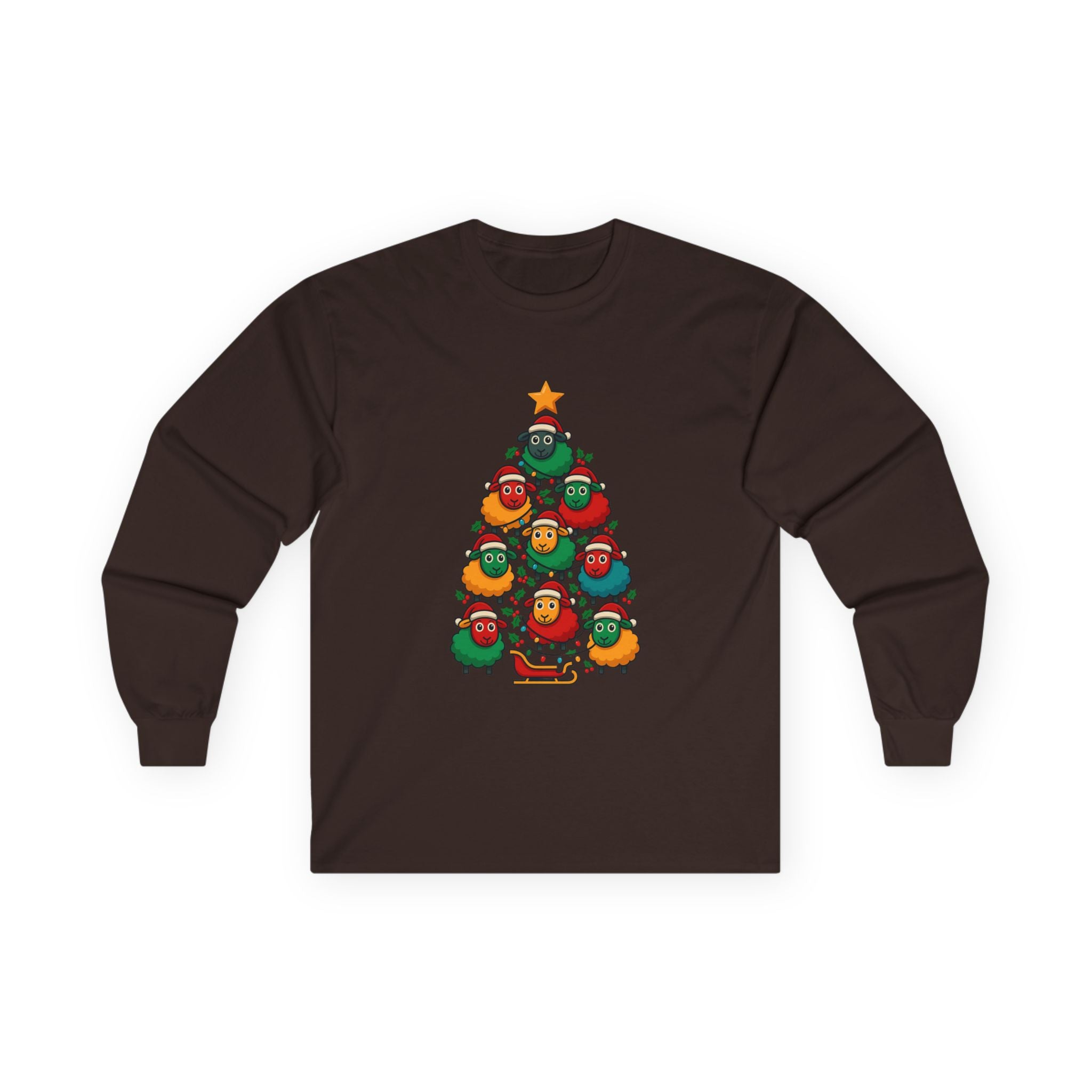 Long Sleeve Tee — Christmas Sheep Tree Graphic Holiday Shirt