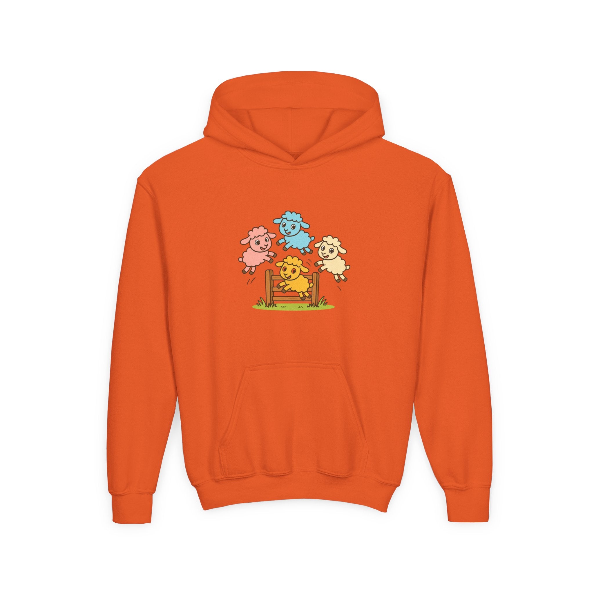 Kids Sheep Hoodie — Colorful Jumping Lambs Graphic Youth Hooded Sweatshirt