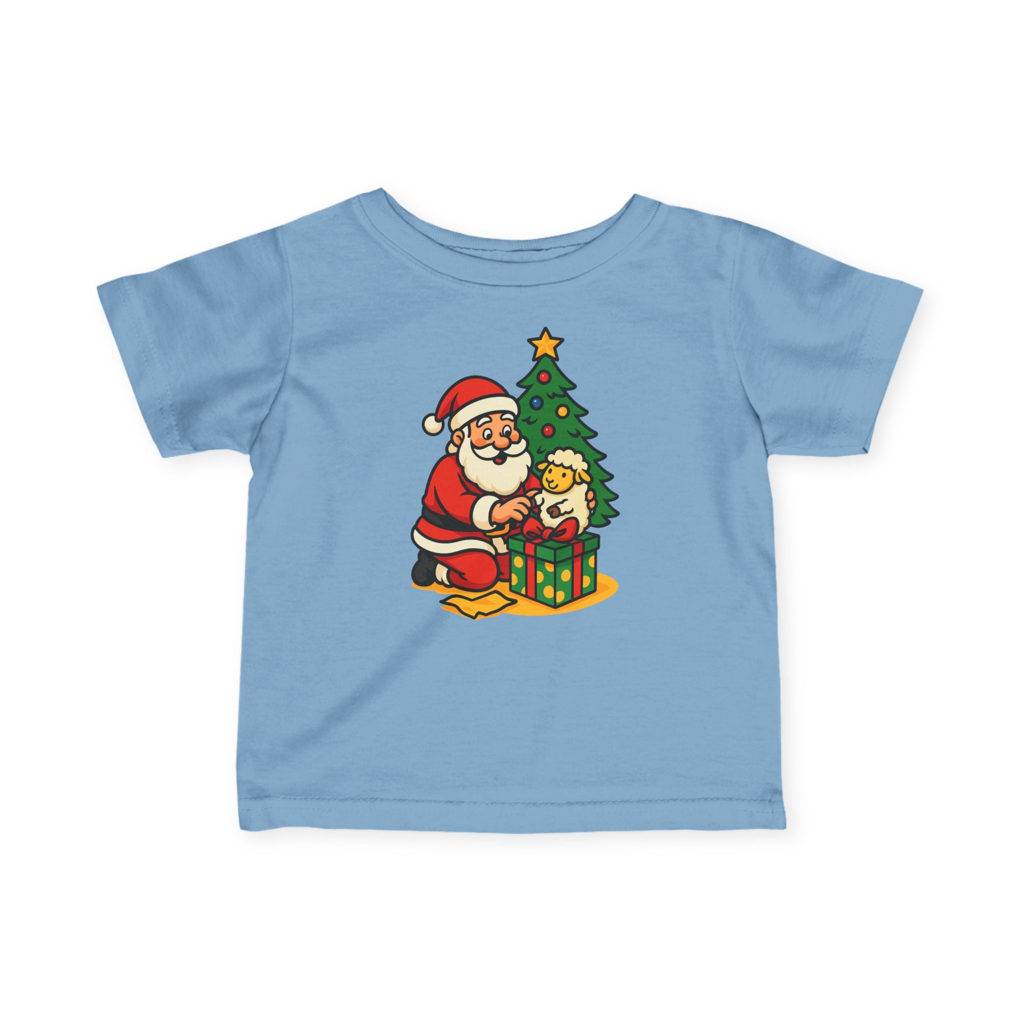 Infant Tee — Cute Santa with Puppy by Christmas Tree Holiday Baby Shirt