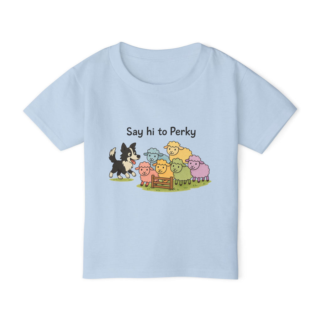 Say Hi to Perky Toddler T-Shirt — Cute Pastel Sheep & Border Collie Kids Tee