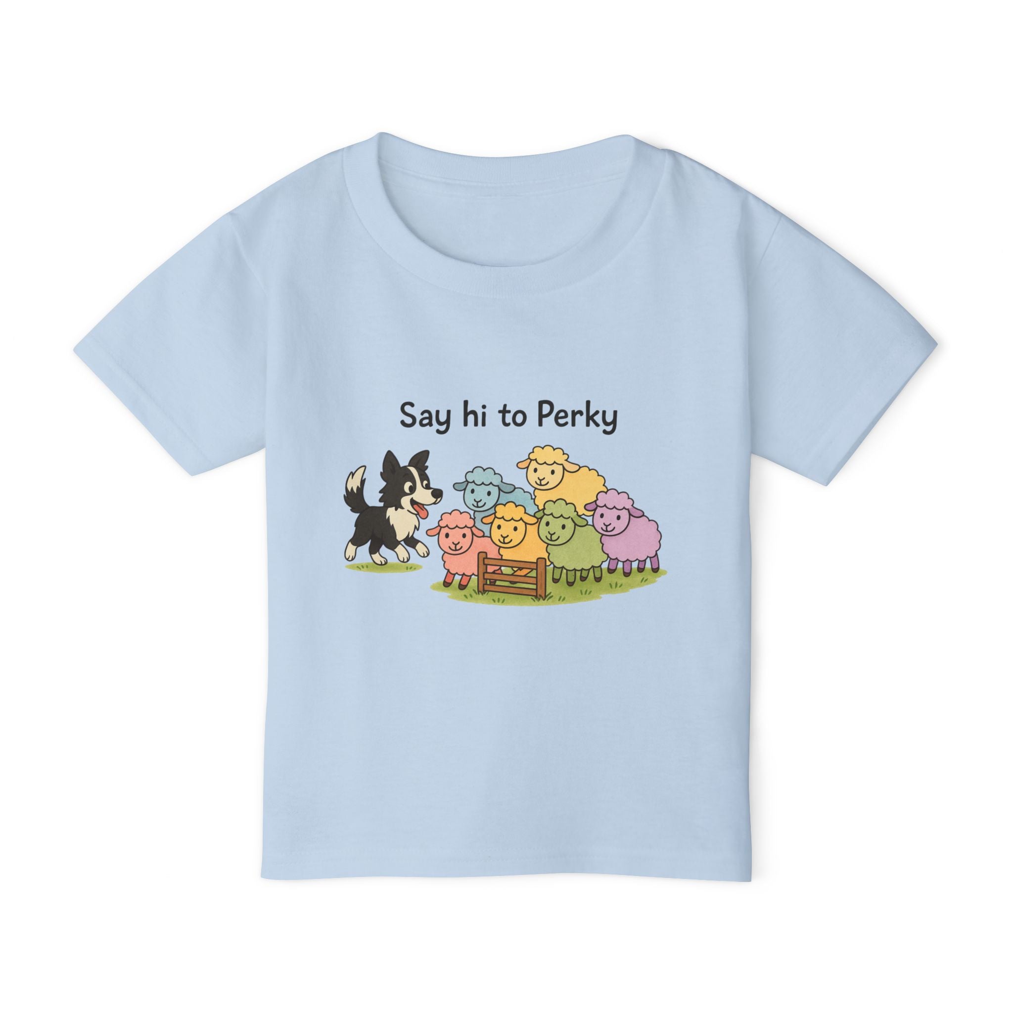 Say Hi to Perky Toddler T-Shirt — Cute Pastel Sheep & Border Collie Kids Tee