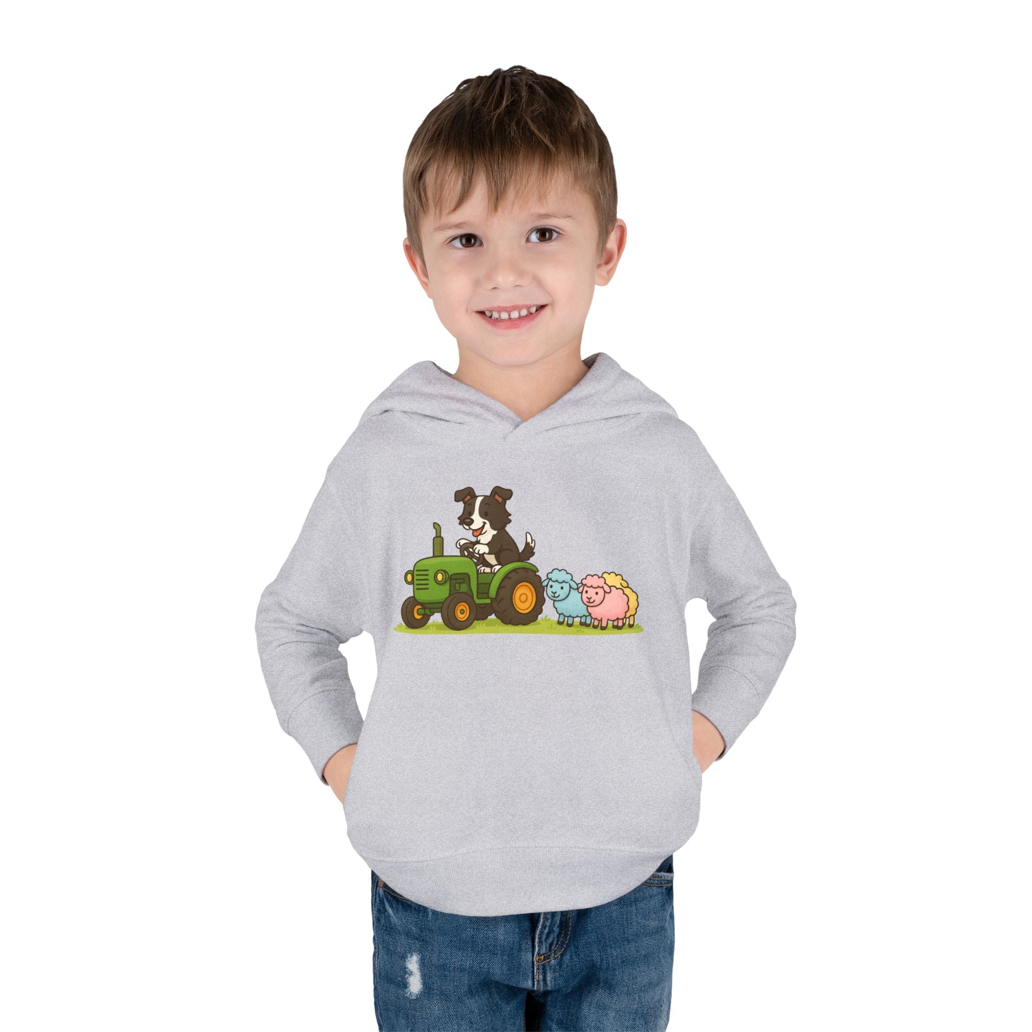 Toddler Hoodie — Cute Farm Tractor with Puppy & Sheep Kids Pullover