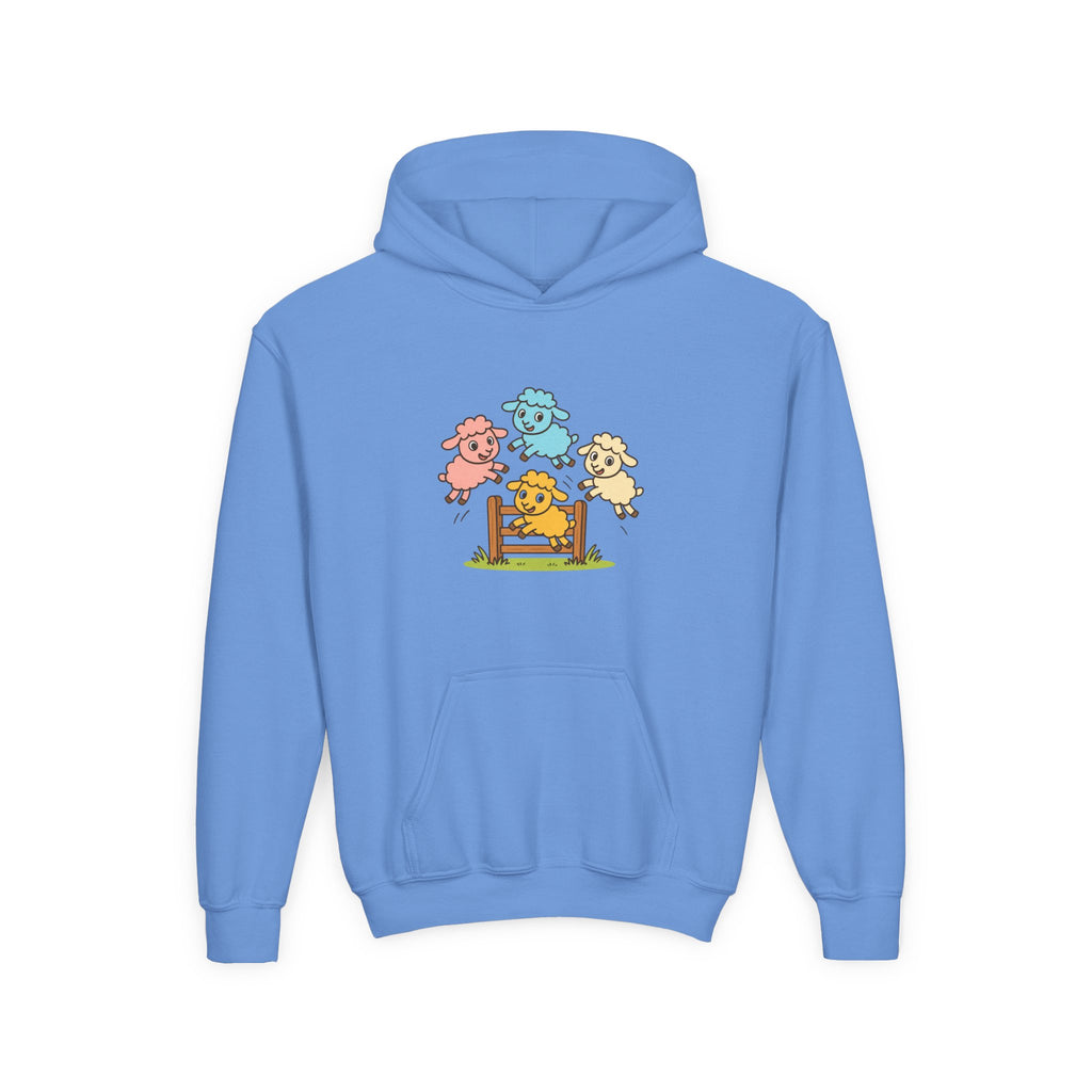 Kids Sheep Hoodie — Colorful Jumping Lambs Graphic Youth Hooded Sweatshirt