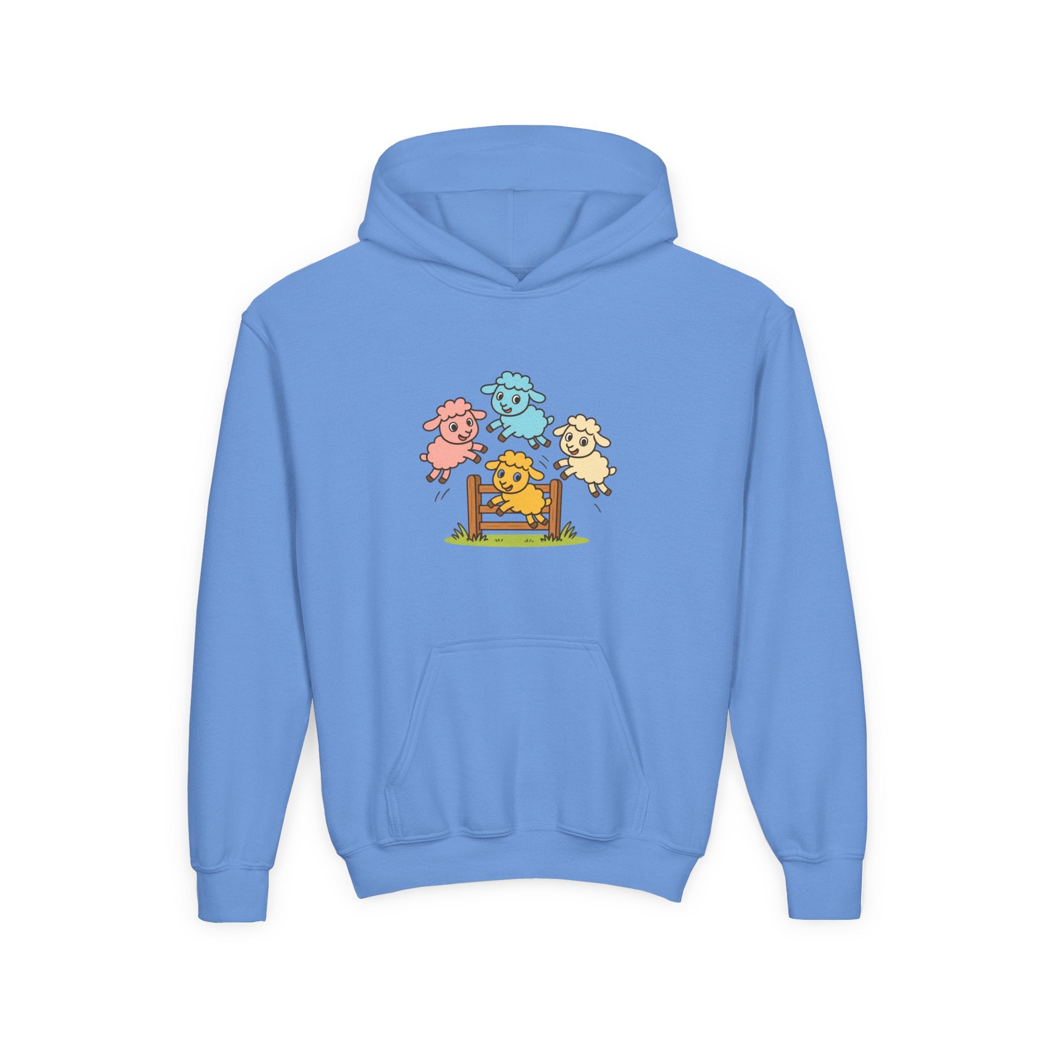 Kids Sheep Hoodie — Colorful Jumping Lambs Graphic Youth Hooded Sweatshirt