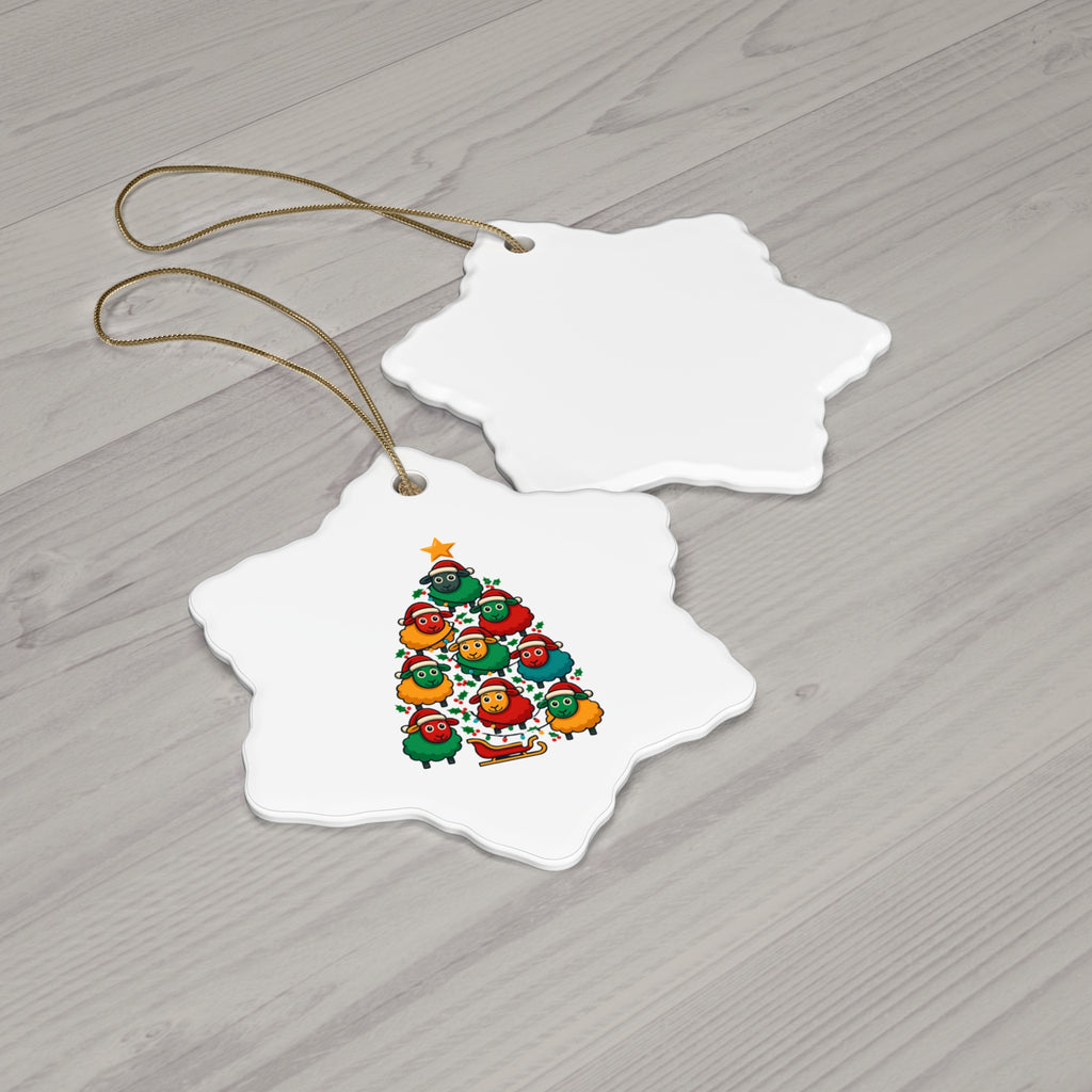 Christmas Sheep Tree Ceramic Ornament – Cute Holiday Holiday Ornament (Star Shape)