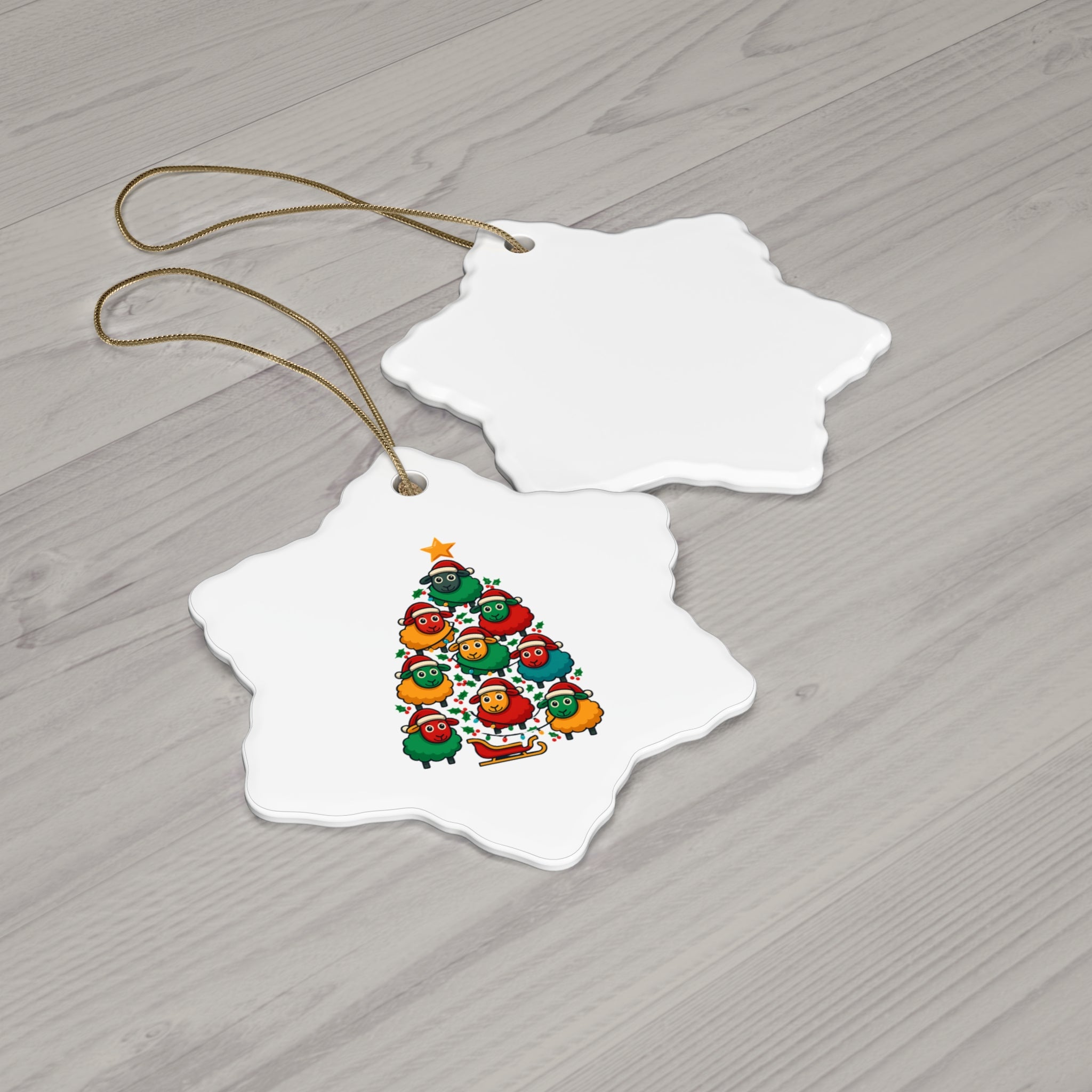 Christmas Sheep Tree Ceramic Ornament – Cute Holiday Holiday Ornament (Star Shape)
