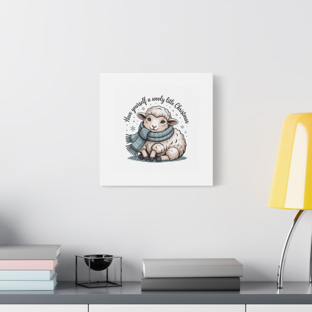 woolly little Christmas sheep Canvas | cozy animal winter print