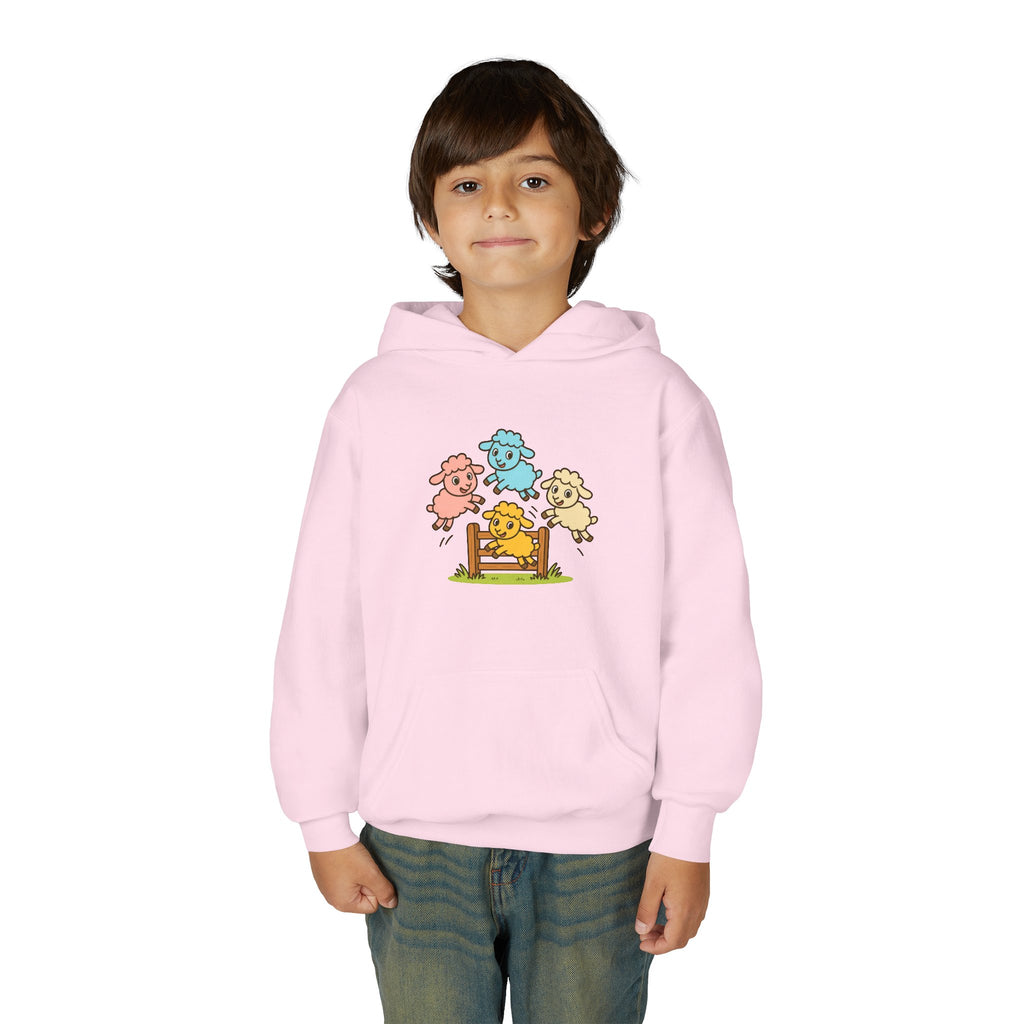 Kids Sheep Hoodie — Colorful Jumping Lambs Graphic Youth Hooded Sweatshirt