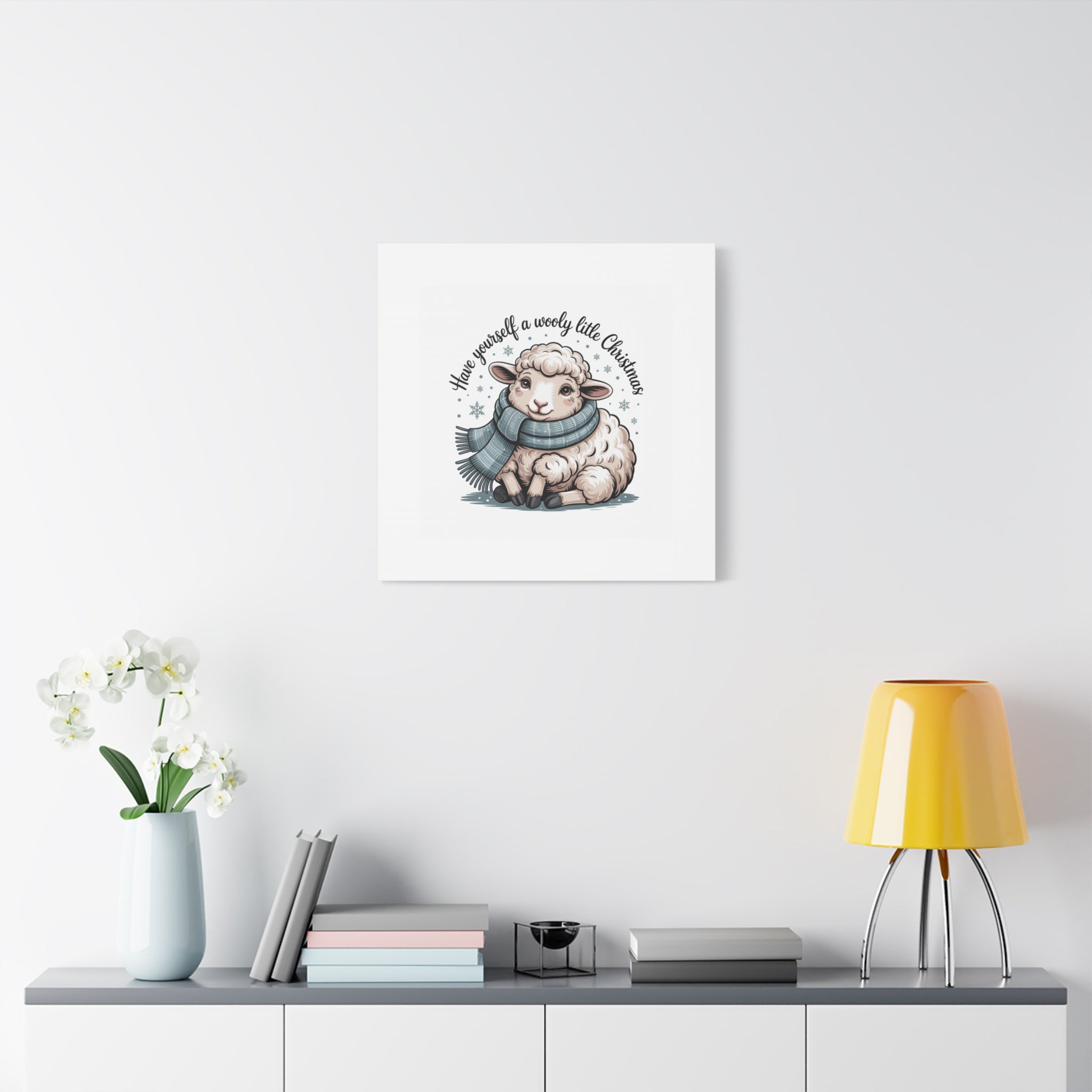 woolly little Christmas sheep Canvas | cozy animal winter print