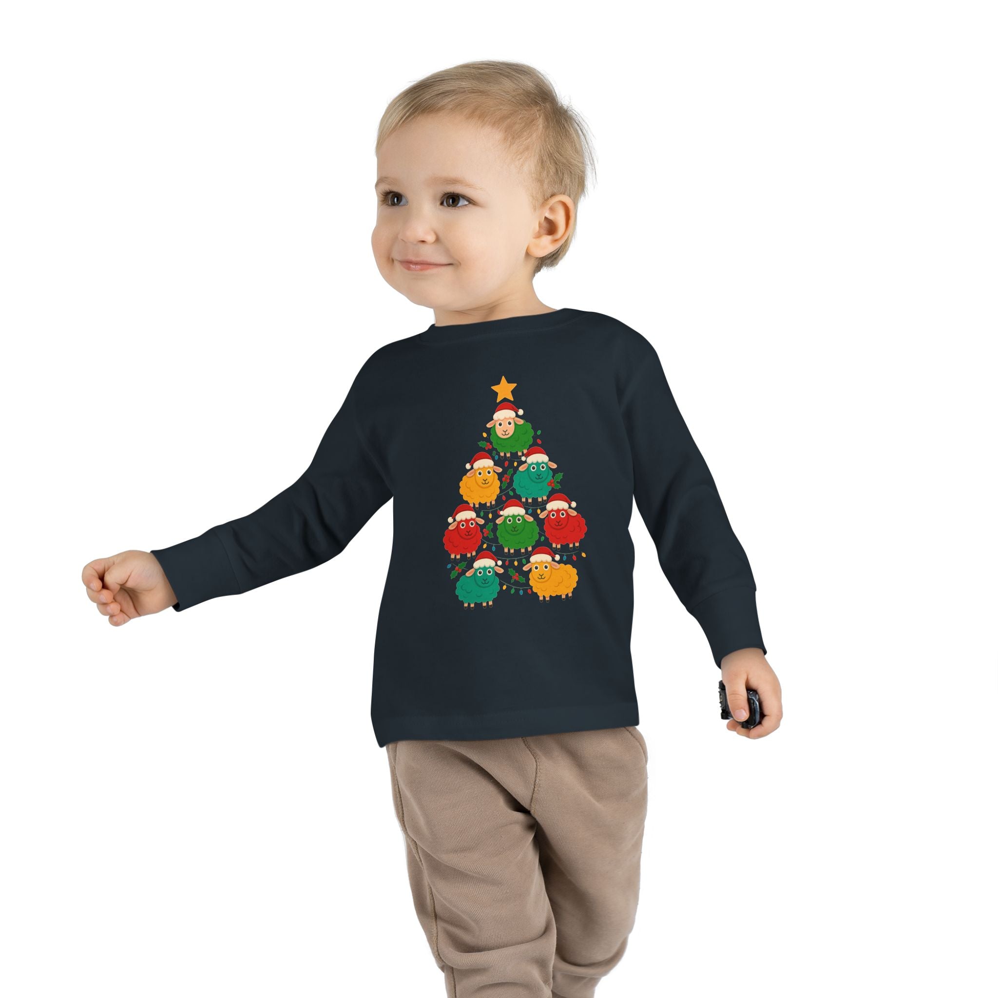 Toddler Long Sleeve Tee — Cute Sheep Christmas Tree Holiday Shirt