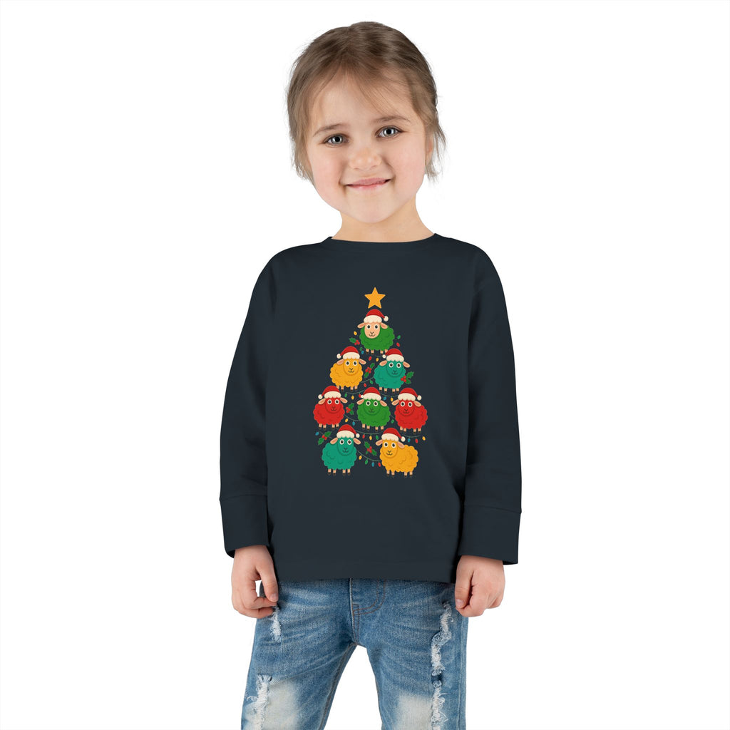 Toddler Long Sleeve Tee — Cute Sheep Christmas Tree Holiday Shirt
