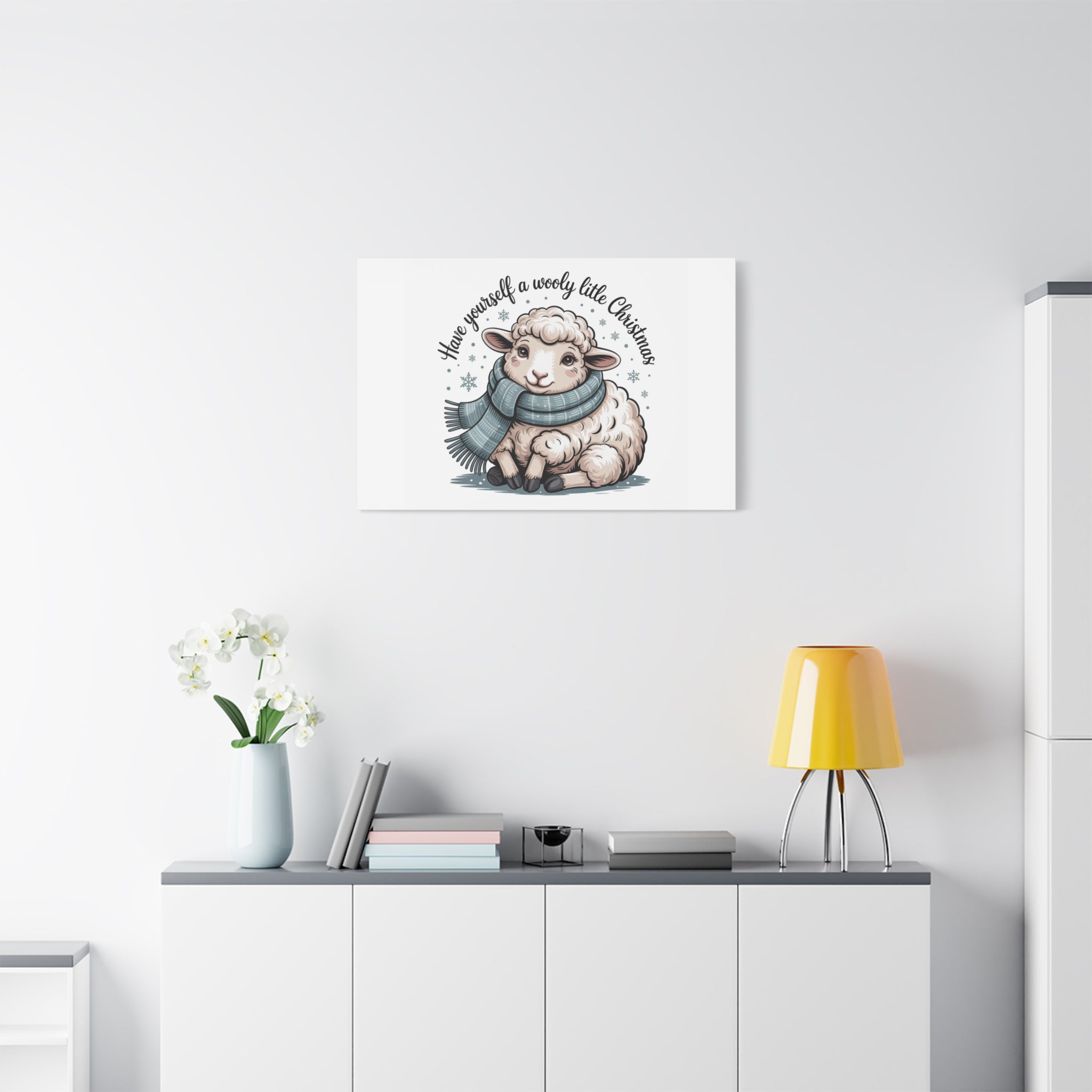 woolly little Christmas sheep Canvas | cozy animal winter print