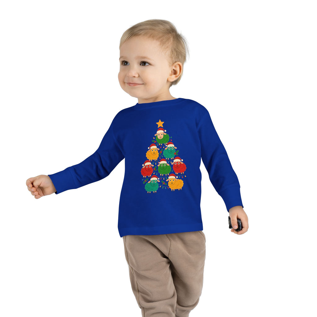 Toddler Long Sleeve Tee — Cute Sheep Christmas Tree Holiday Shirt