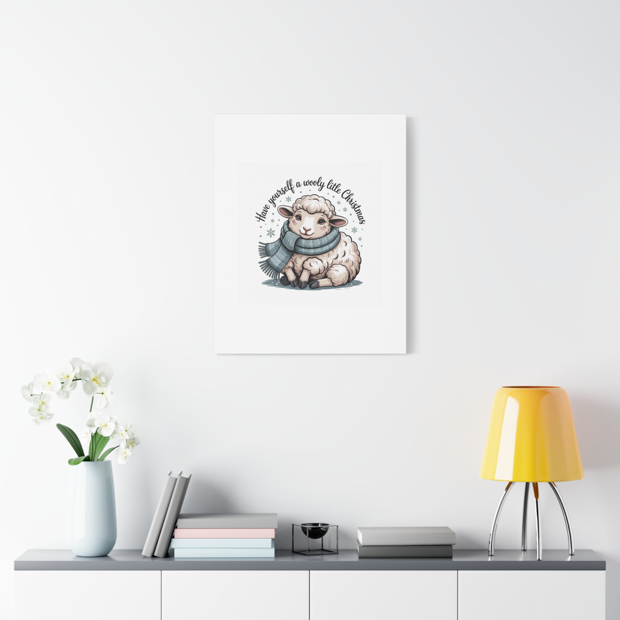 woolly little Christmas sheep Canvas | cozy animal winter print