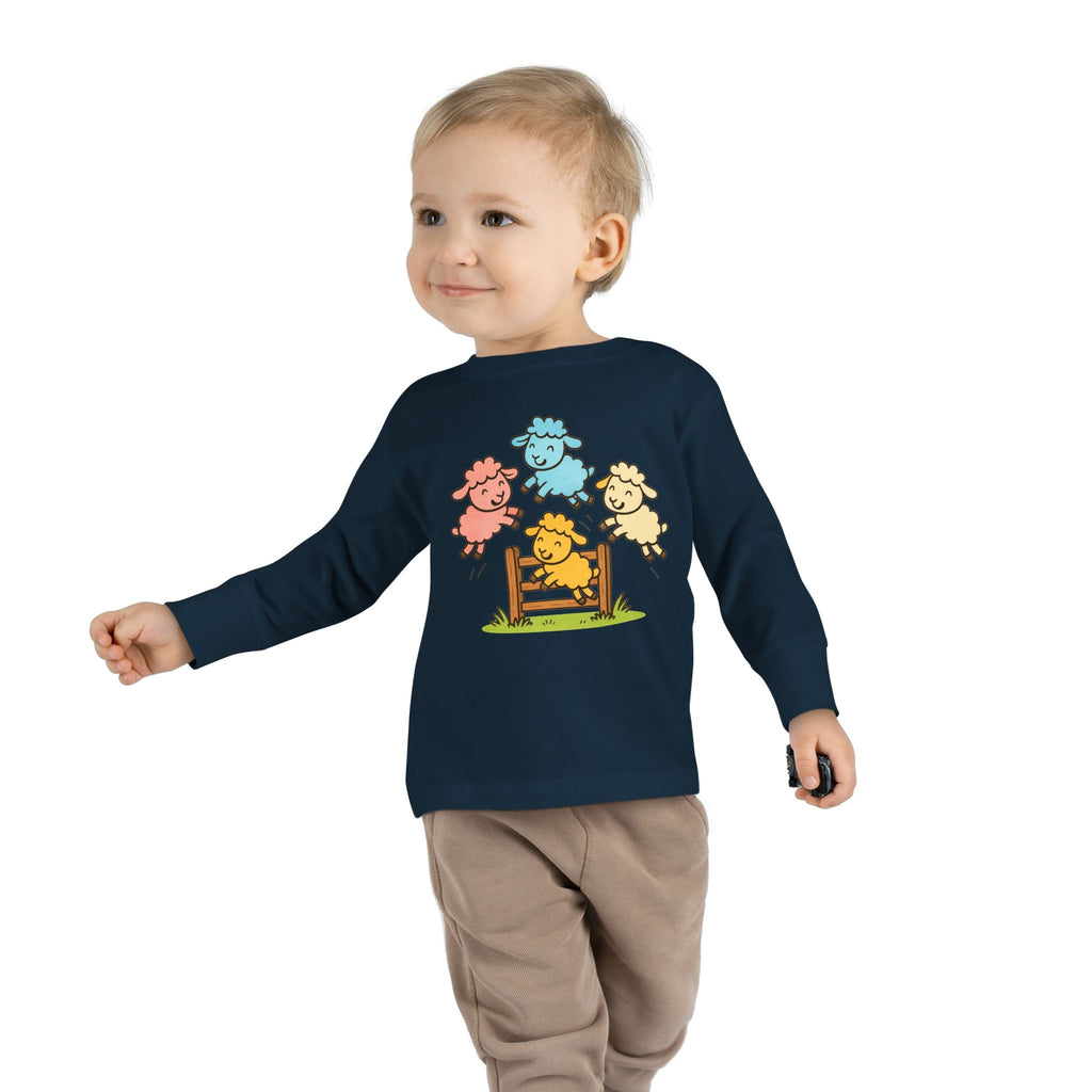 Toddler Long Sleeve Tee — Colorful Jumping Sheep Kids Shirt