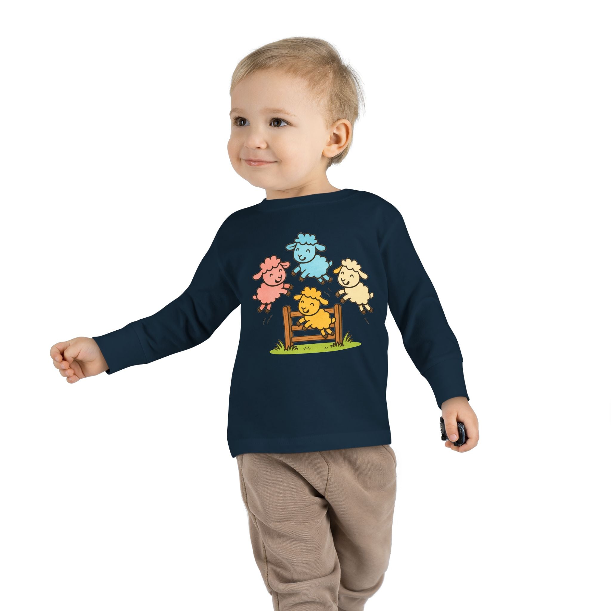 Toddler Long Sleeve Tee — Colorful Jumping Sheep Kids Shirt