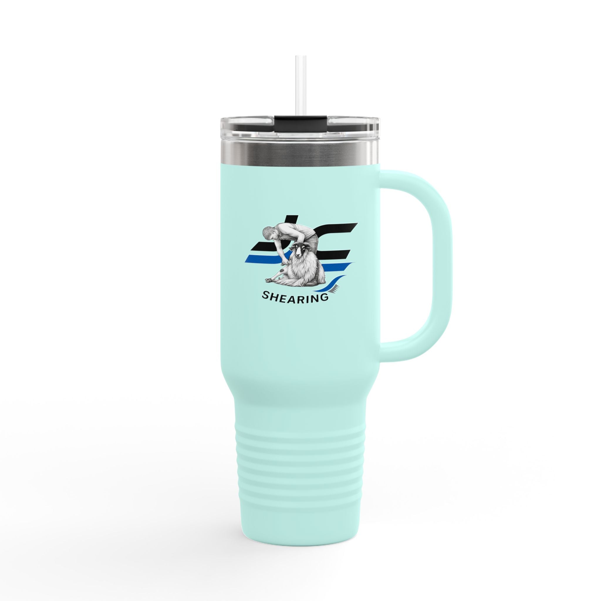40oz Insulated Travel Mug — "JC Shearing" Sheep Grooming Design