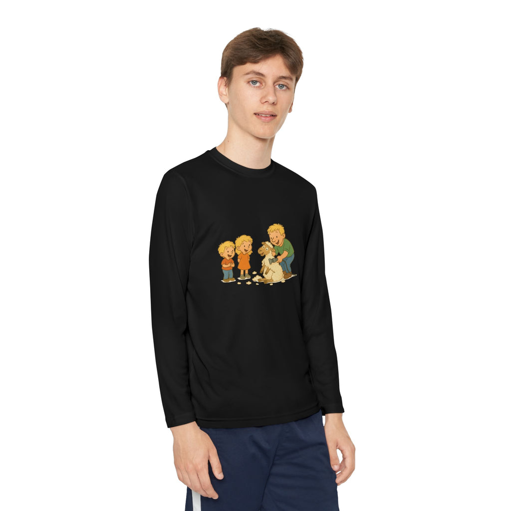 Youth Long Sleeve Tee – Kids & Dad Dog Rescue Illustration