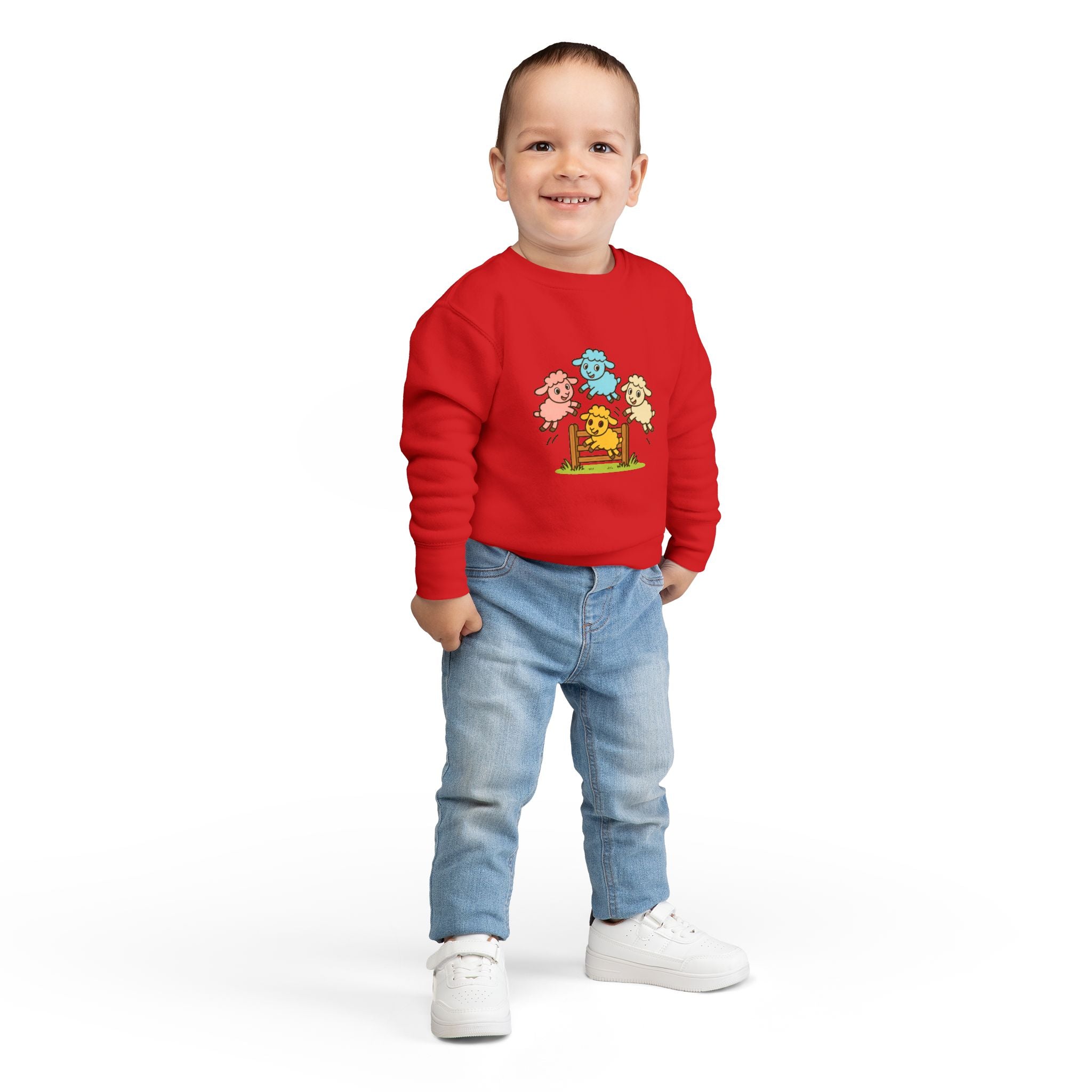 Cute Jumping Sheep Toddler Sweatshirt — Colorful Farm Animal Kids Pullover