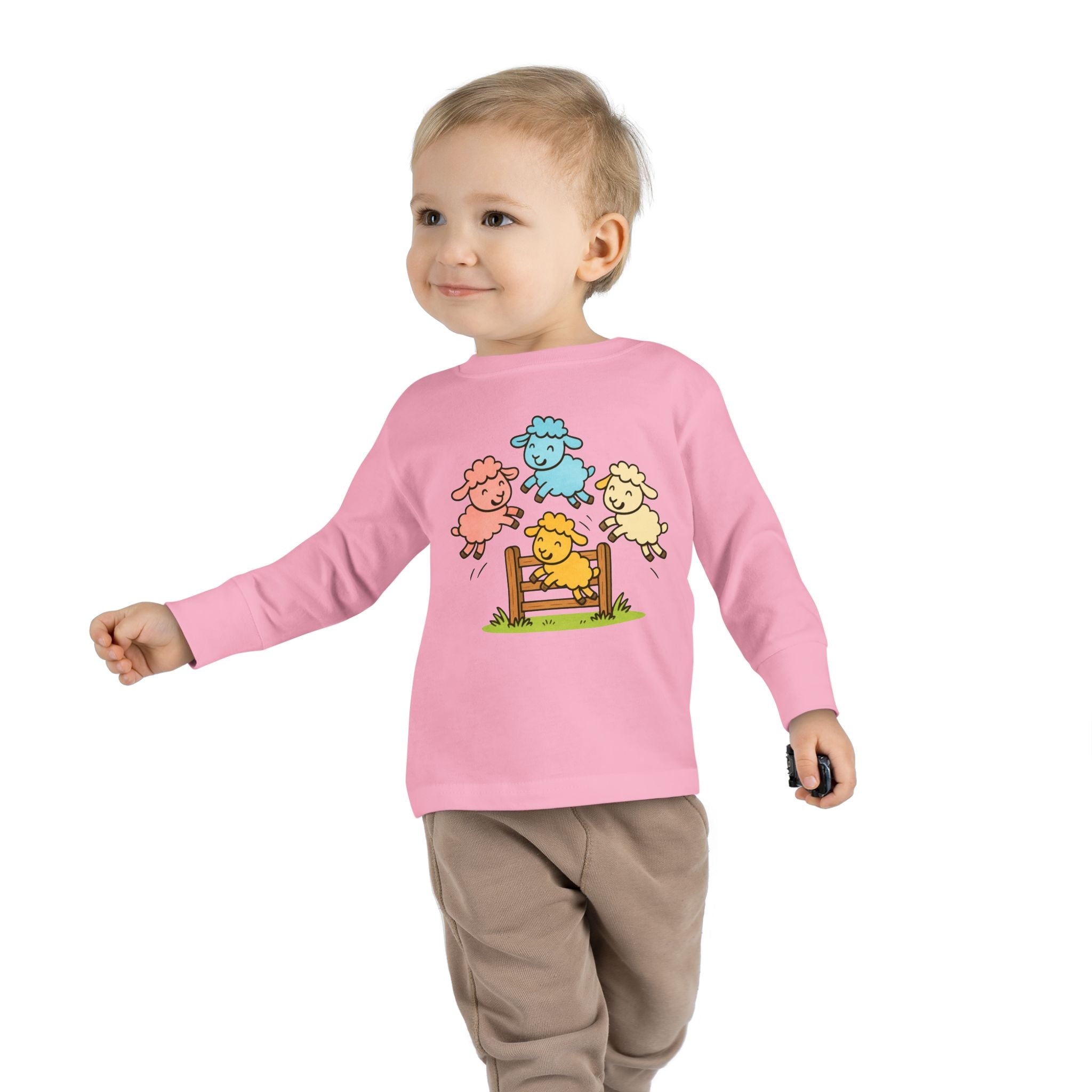 Toddler Long Sleeve Tee — Colorful Jumping Sheep Kids Shirt