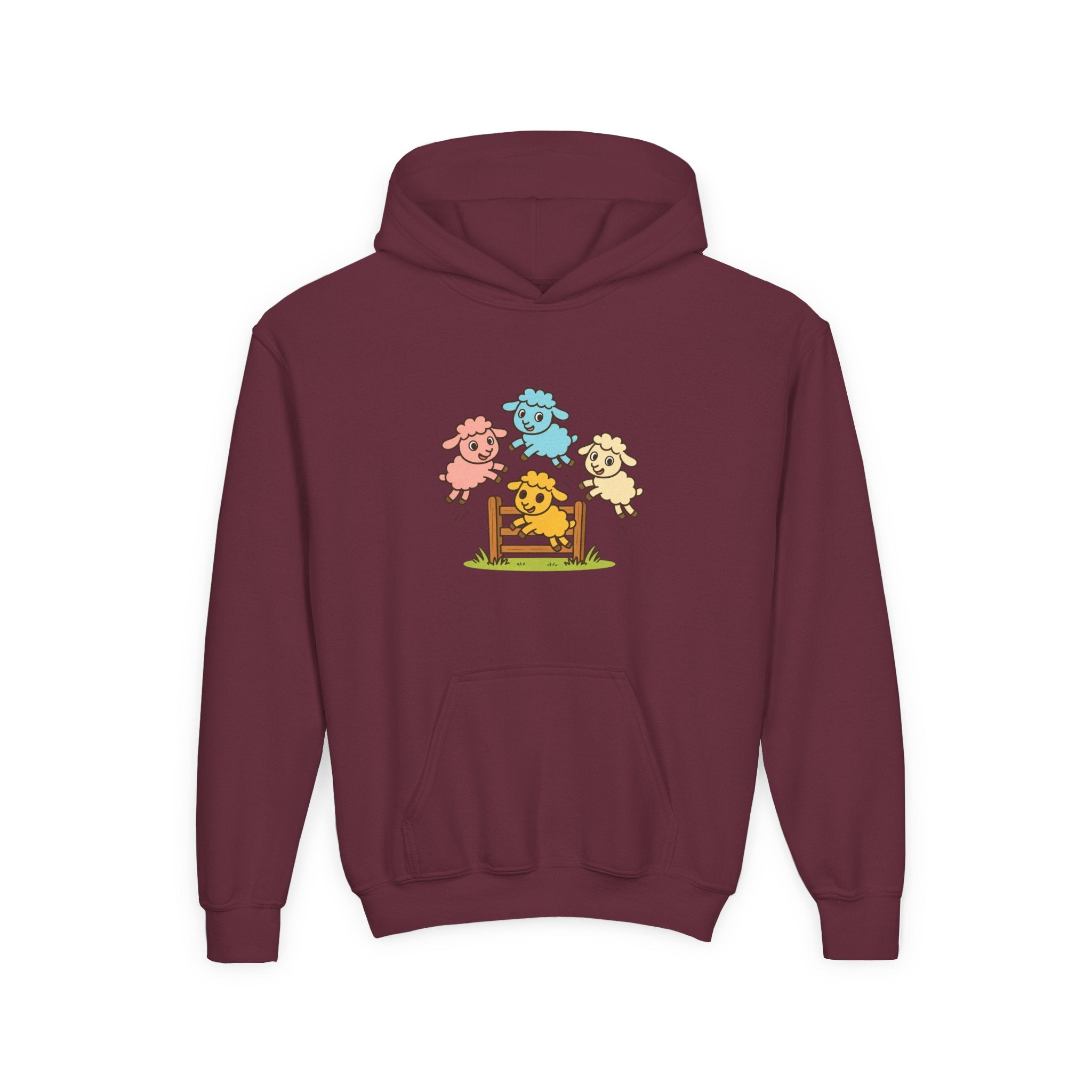 Kids Sheep Hoodie — Colorful Jumping Lambs Graphic Youth Hooded Sweatshirt