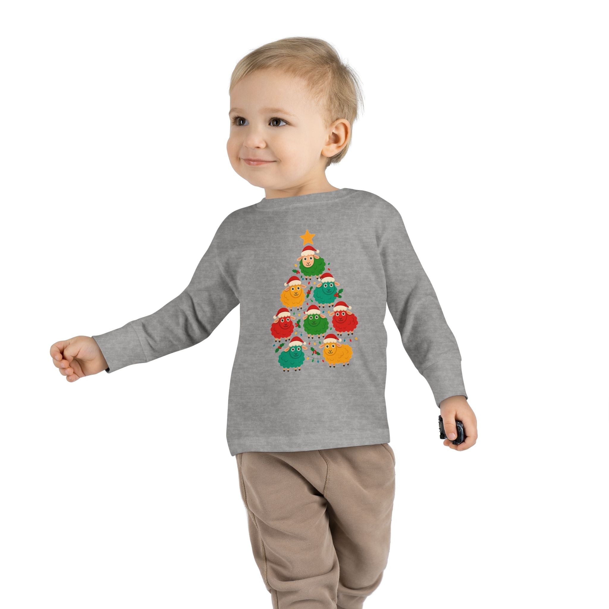 Toddler Long Sleeve Tee — Cute Sheep Christmas Tree Holiday Shirt