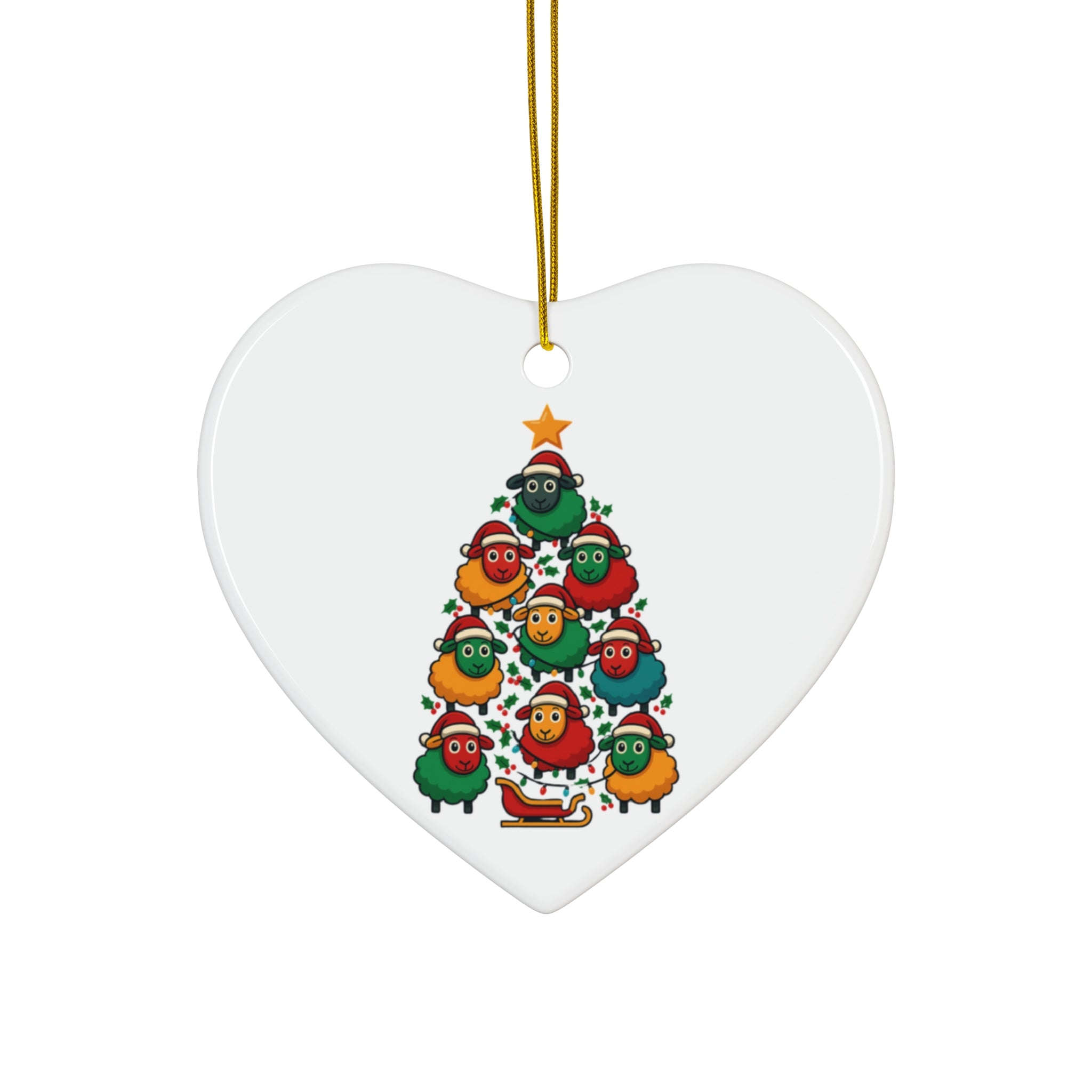 Christmas Sheep Tree Ceramic Ornament – Cute Holiday Holiday Ornament (Star Shape)