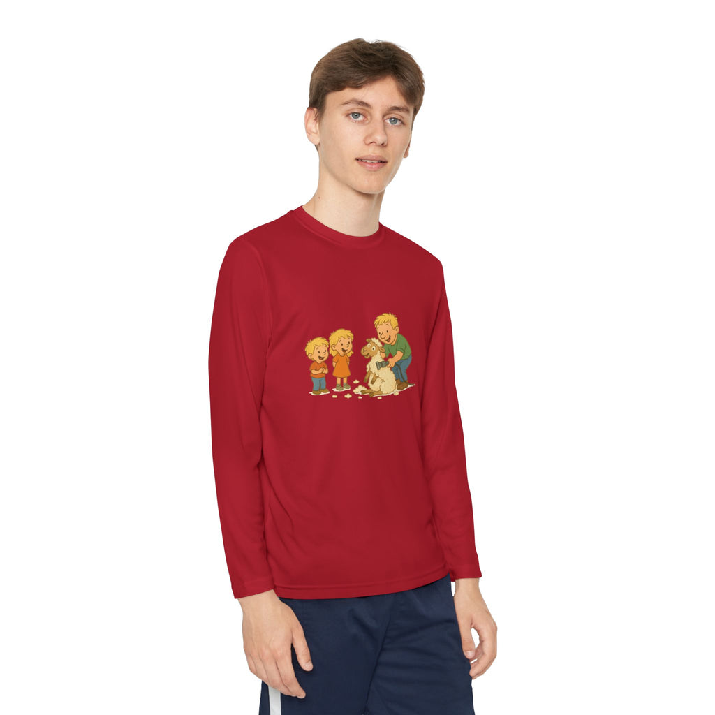 Youth Long Sleeve Tee – Kids & Dad Dog Rescue Illustration