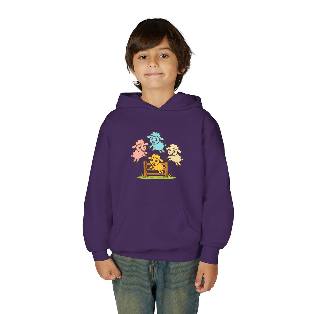 Kids Sheep Hoodie — Colorful Jumping Lambs Graphic Youth Hooded Sweatshirt