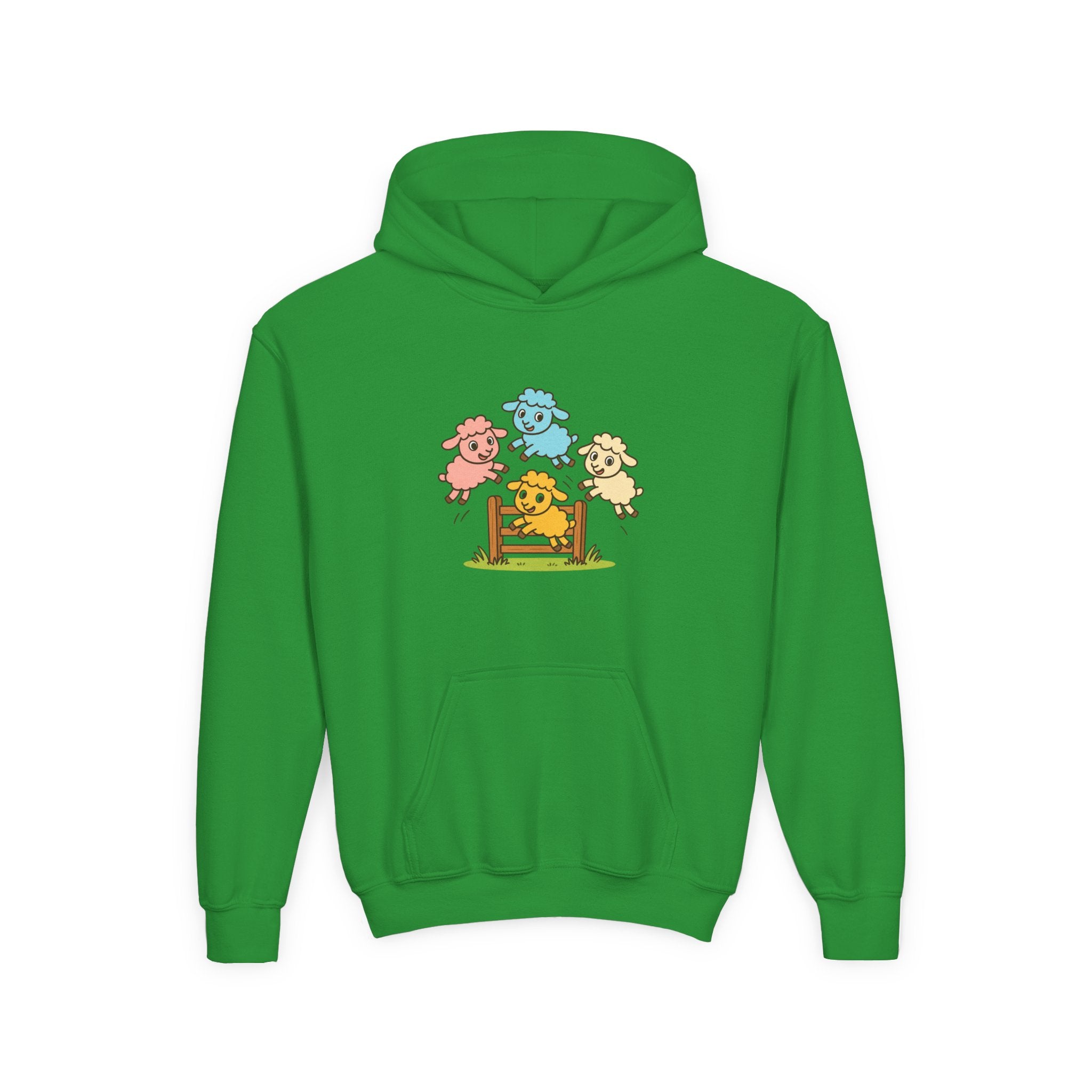 Kids Sheep Hoodie — Colorful Jumping Lambs Graphic Youth Hooded Sweatshirt