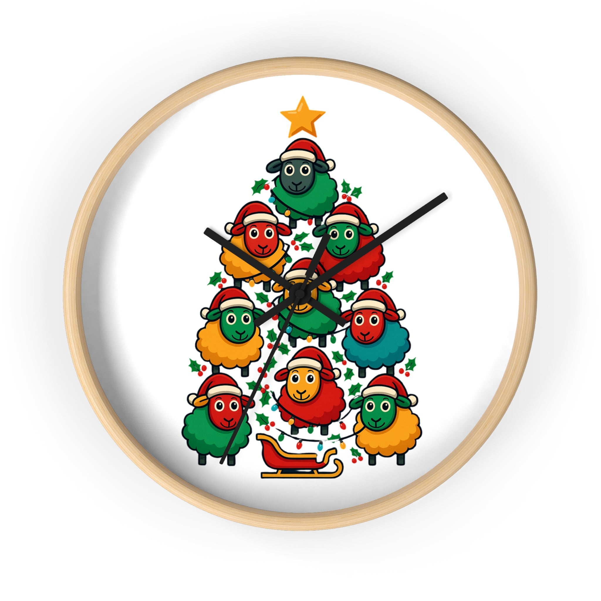 Christmas Sheep Tree Wall Clock — Festive Holiday Home Decor