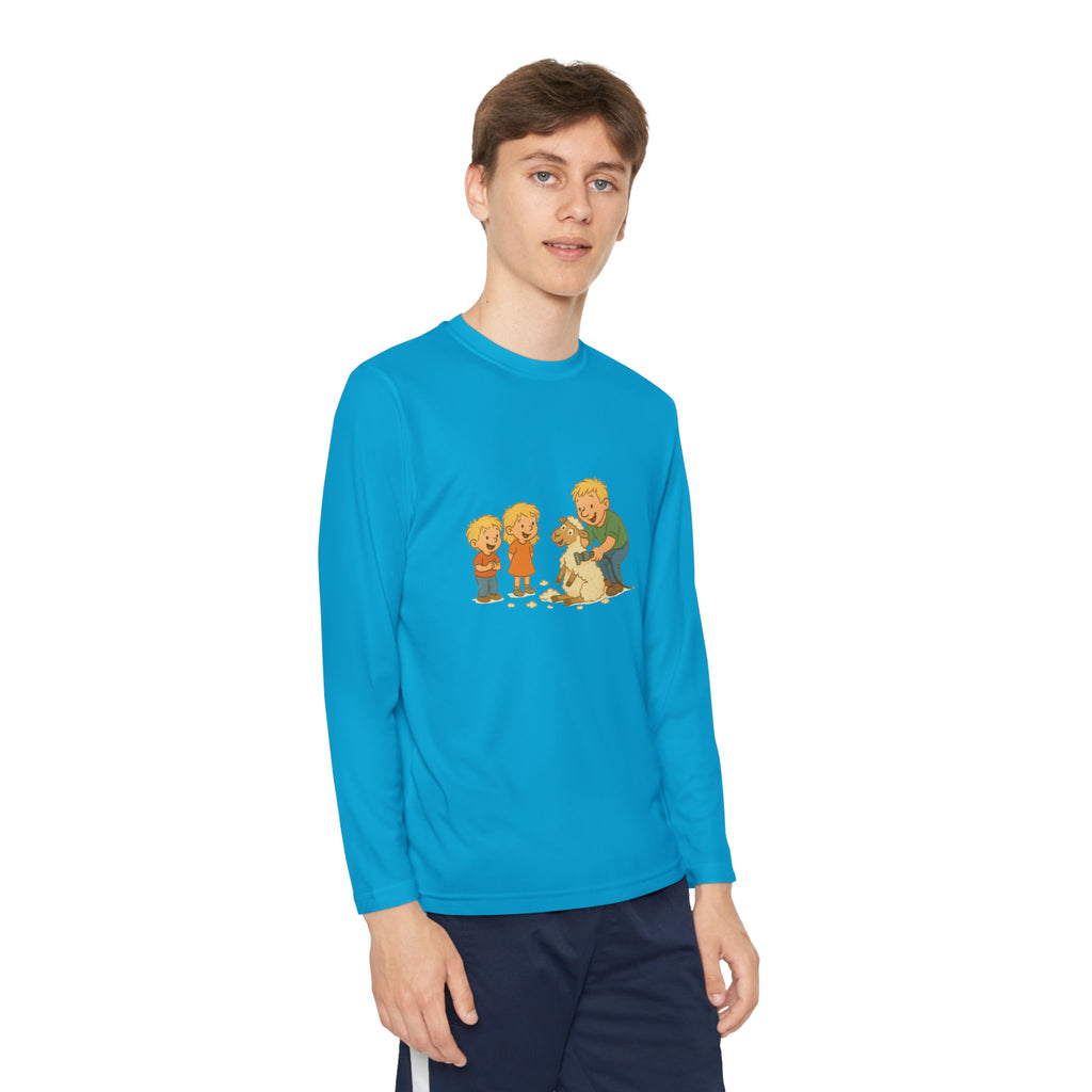 Youth Long Sleeve Tee – Kids & Dad Dog Rescue Illustration