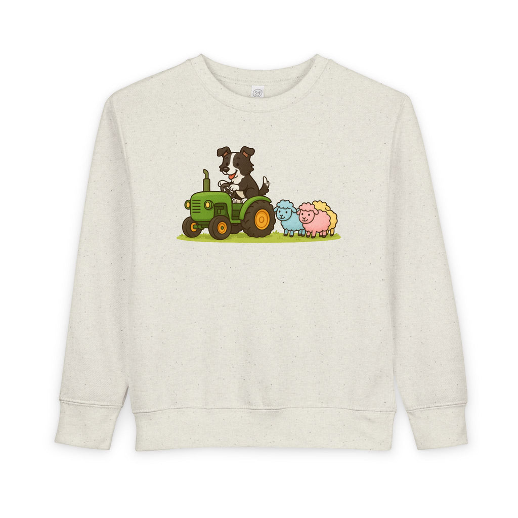 Toddler Sweatshirt — Cute Farm Tractor Crewneck with Puppy & Sheep Graphic