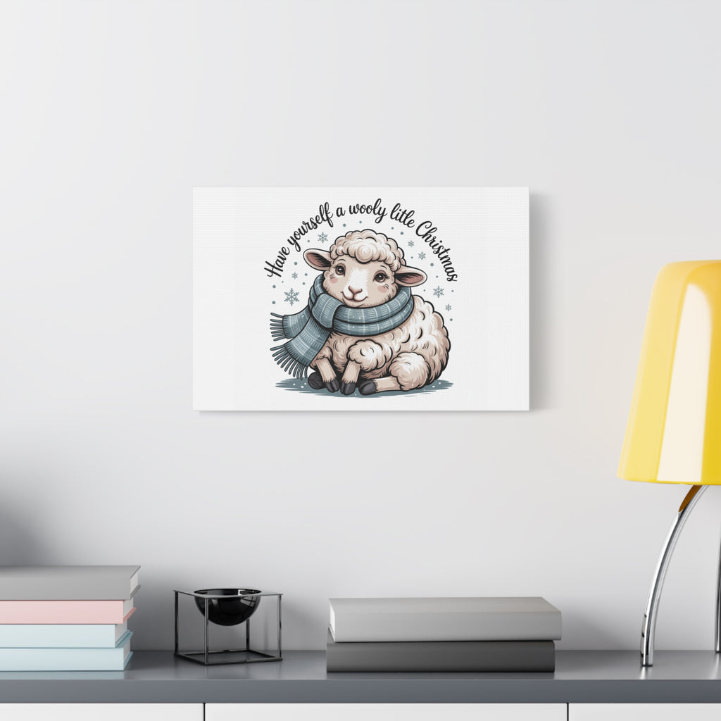 woolly little Christmas sheep Canvas | cozy animal winter print