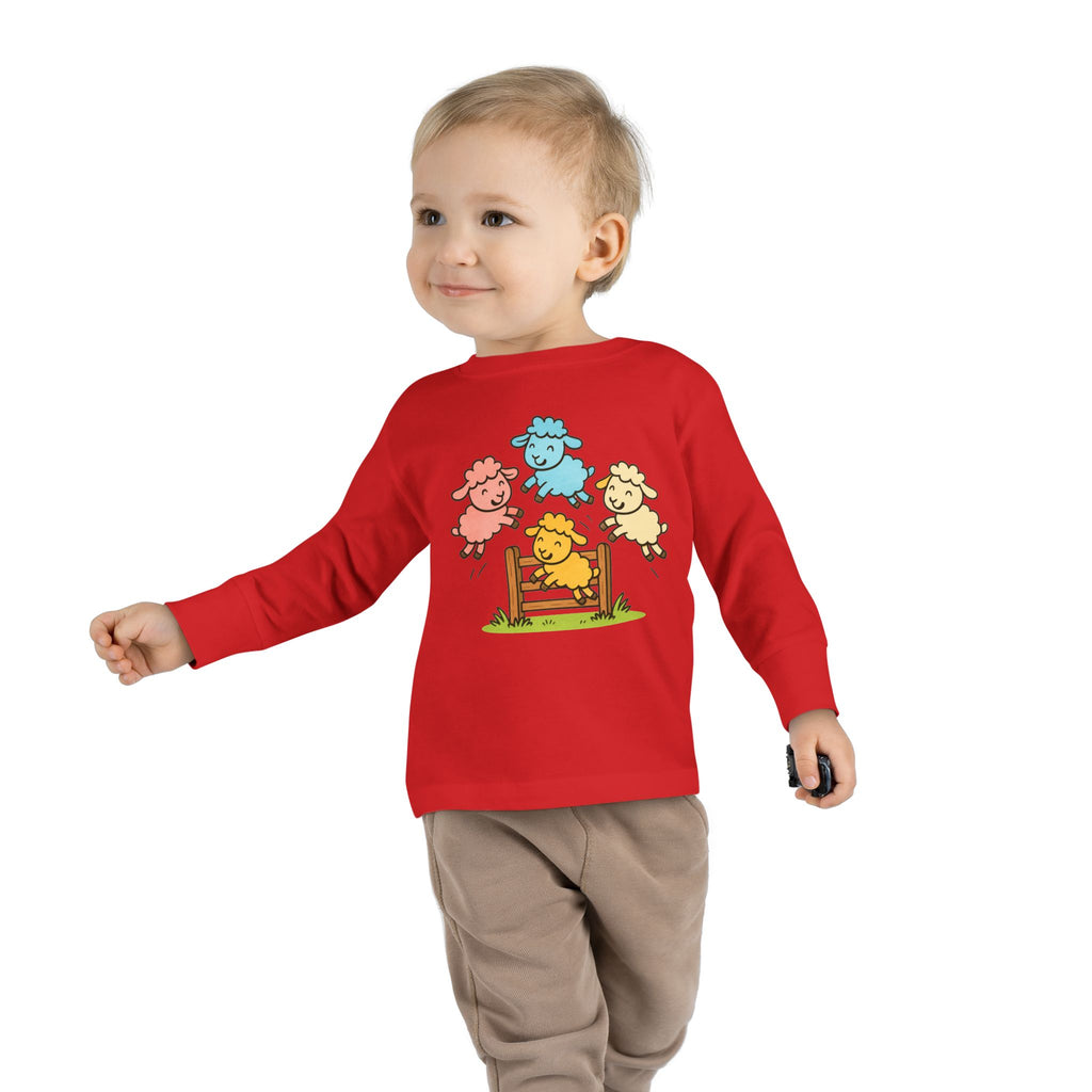 Toddler Long Sleeve Tee — Colorful Jumping Sheep Kids Shirt