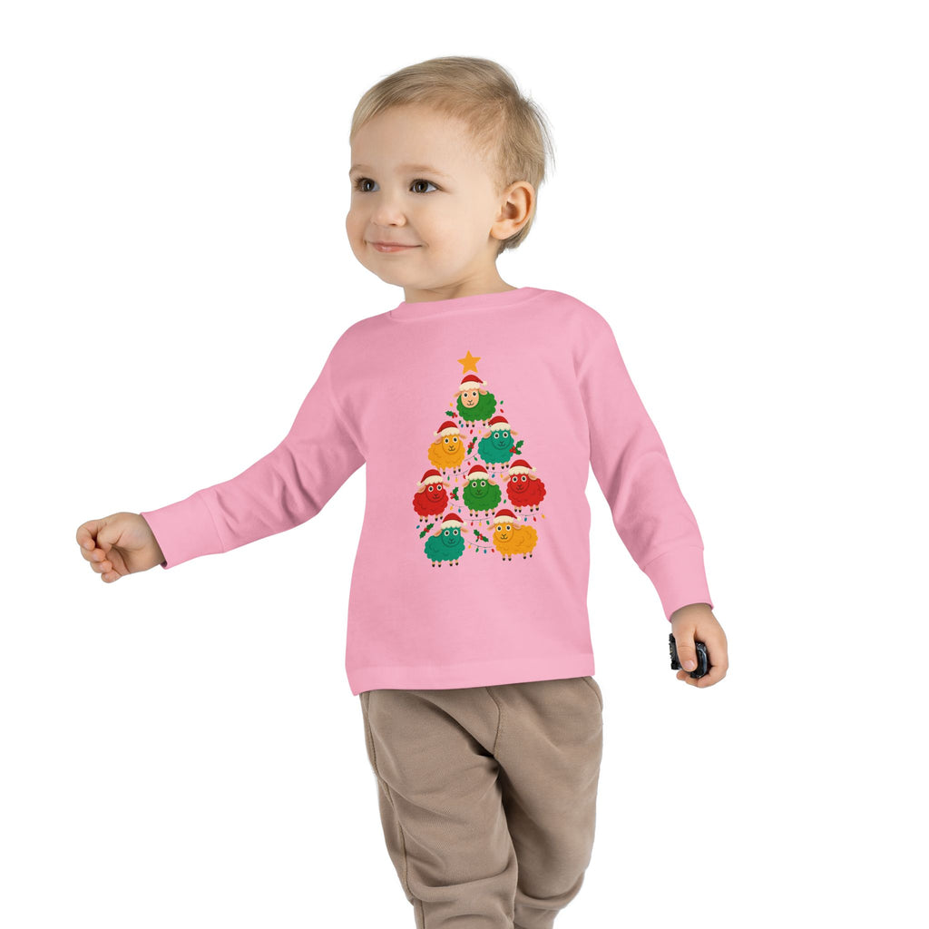 Toddler Long Sleeve Tee — Cute Sheep Christmas Tree Holiday Shirt
