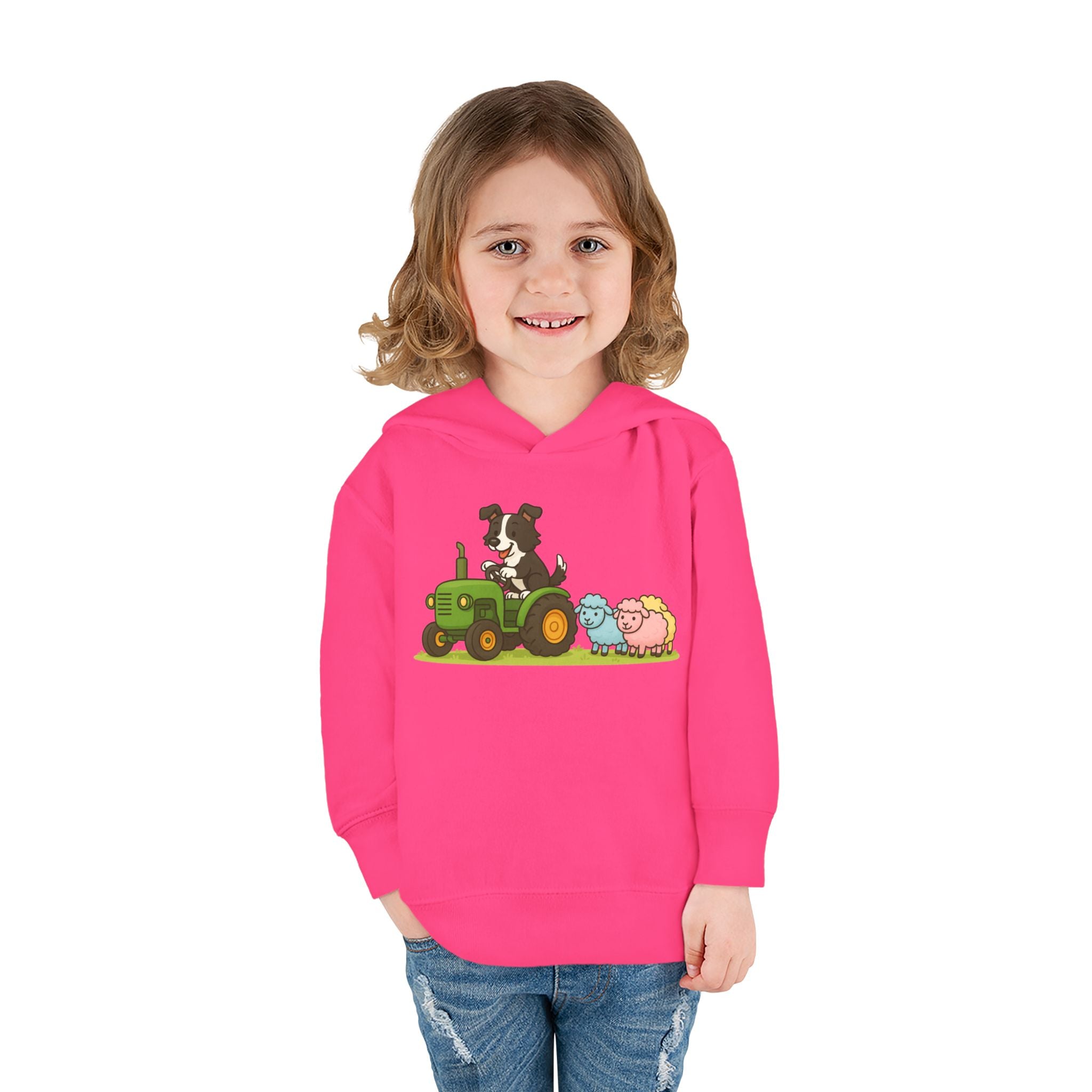 Toddler Hoodie — Cute Farm Tractor with Puppy & Sheep Kids Pullover