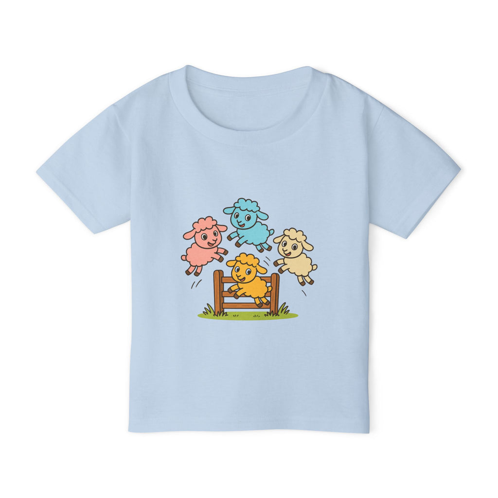 Toddler T-Shirt — Colorful Jumping Sheep Kids Tee (JC Shearing Logo on Back)