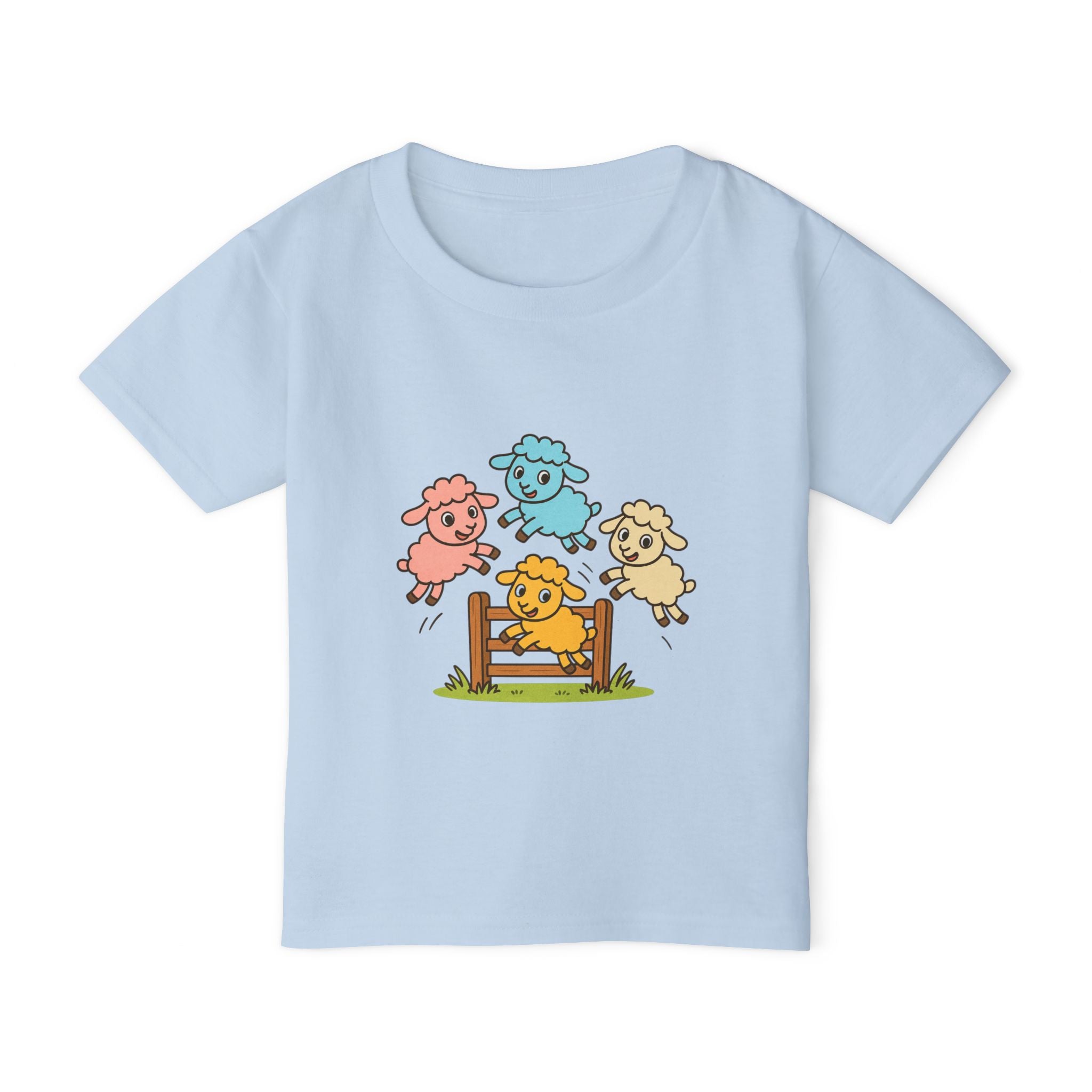 Toddler T-Shirt — Colorful Jumping Sheep Kids Tee (JC Shearing Logo on Back)