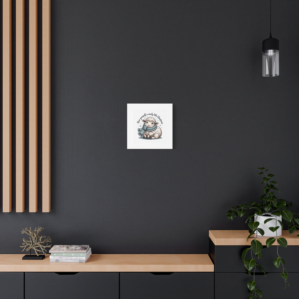 woolly little Christmas sheep Canvas | cozy animal winter print