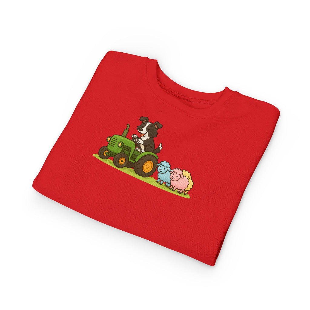 Toddler Sweatshirt — Cute Farm Tractor Crewneck with Puppy & Sheep Graphic