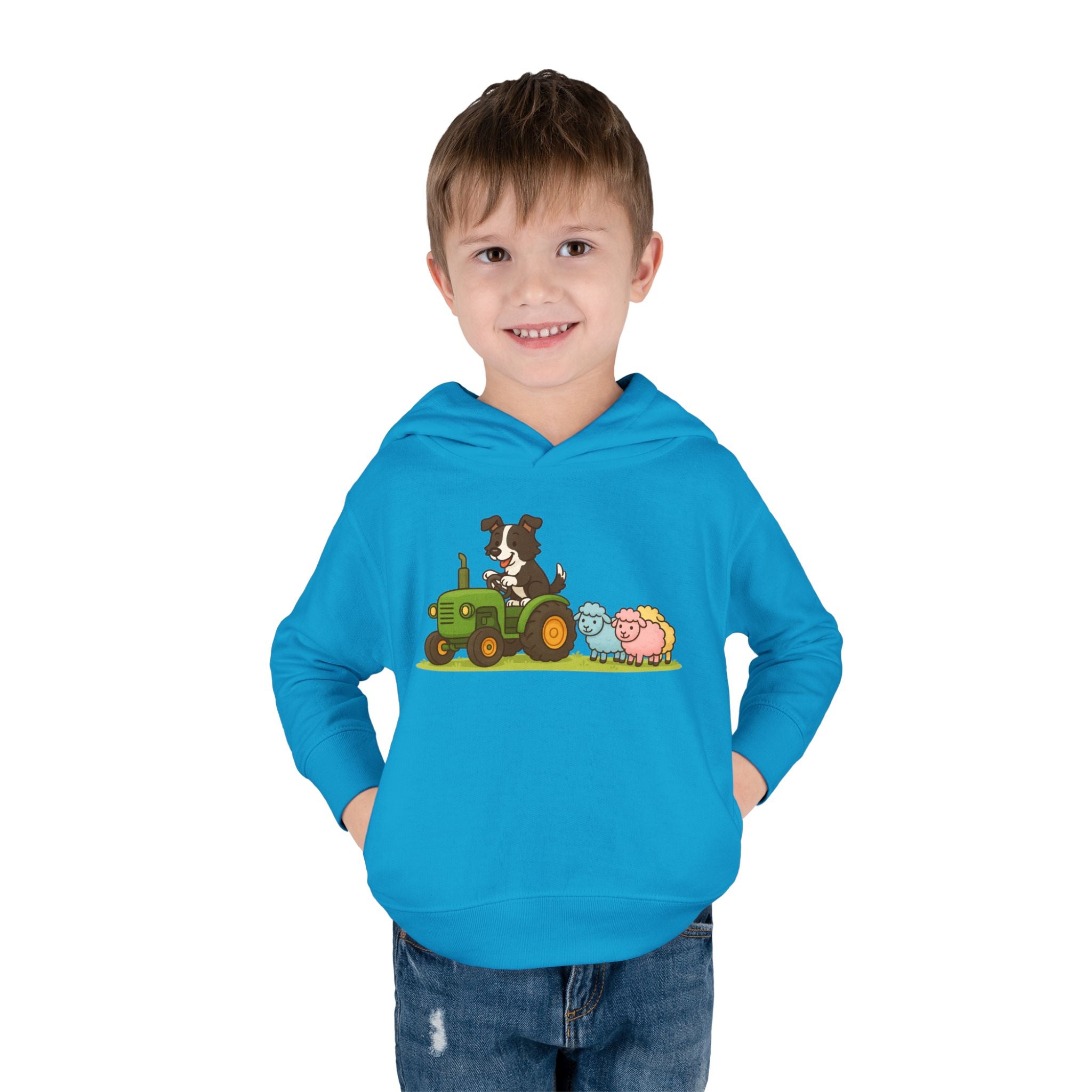 Toddler Hoodie — Cute Farm Tractor with Puppy & Sheep Kids Pullover