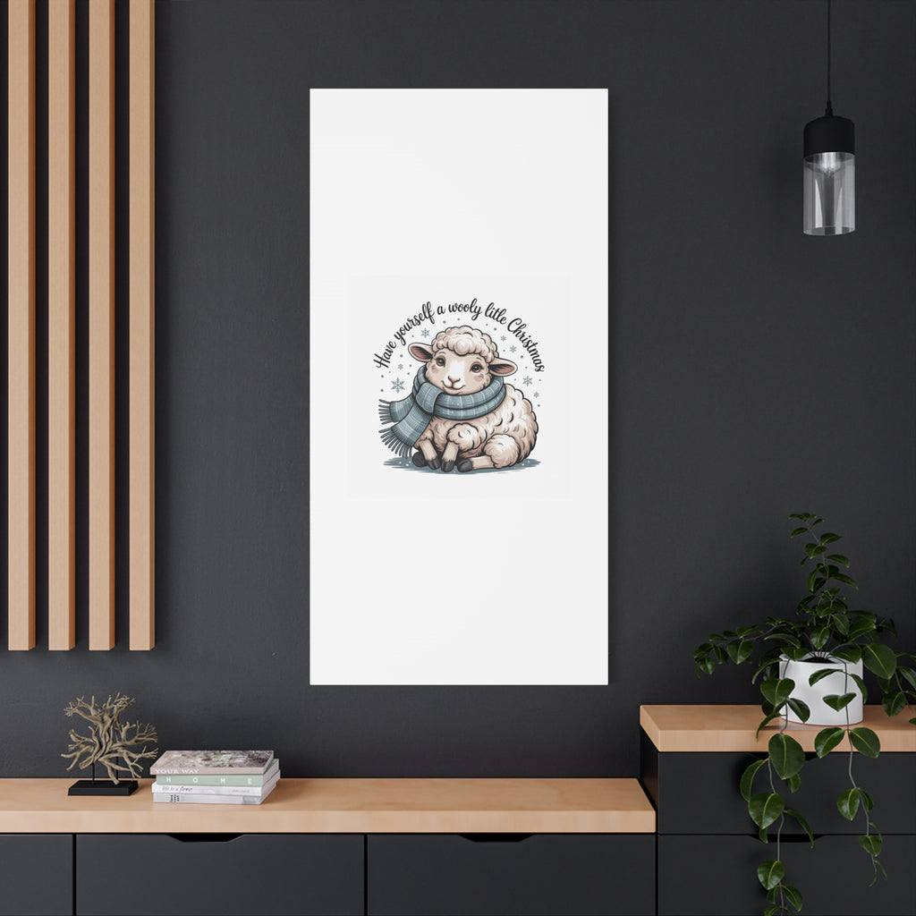 woolly little Christmas sheep Canvas | cozy animal winter print