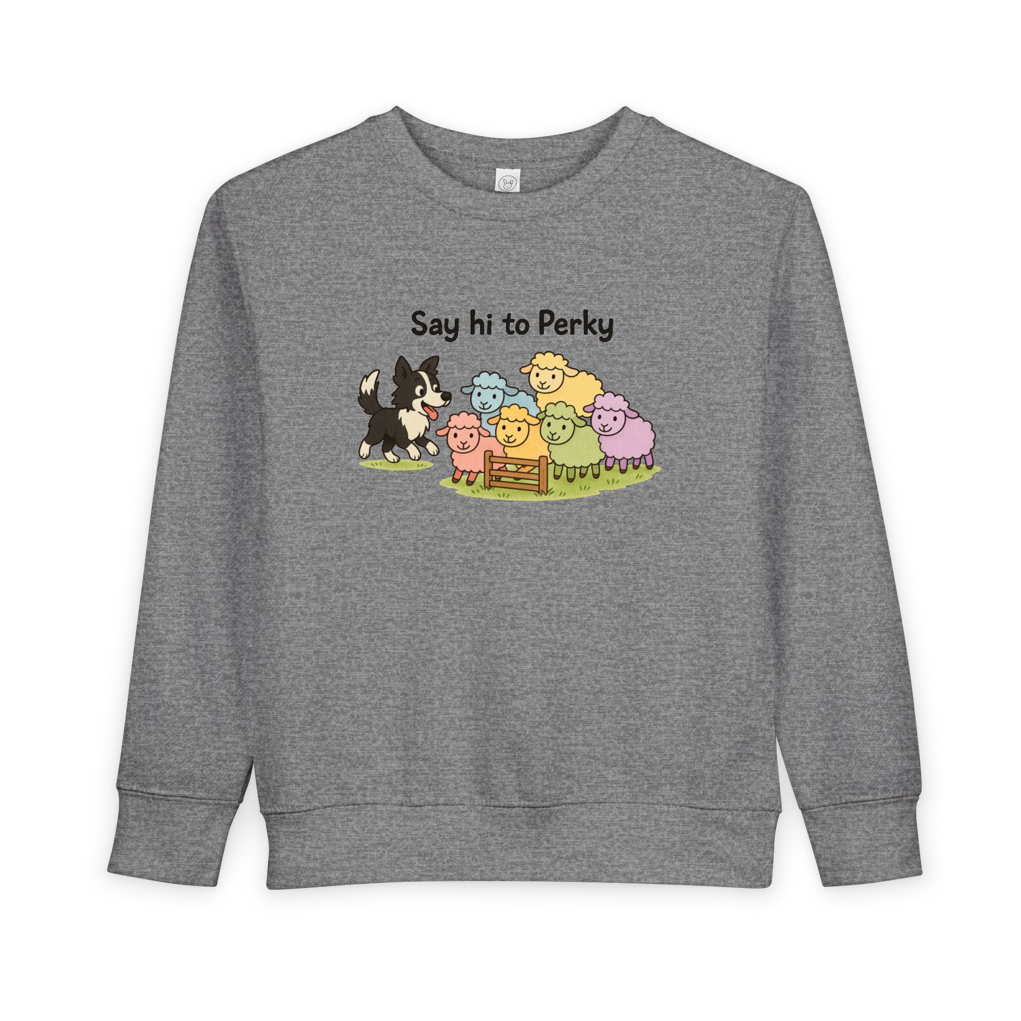 Say Hi to Perky Toddler Sweatshirt — Cute Sheep & Border Collie Kids Pullover