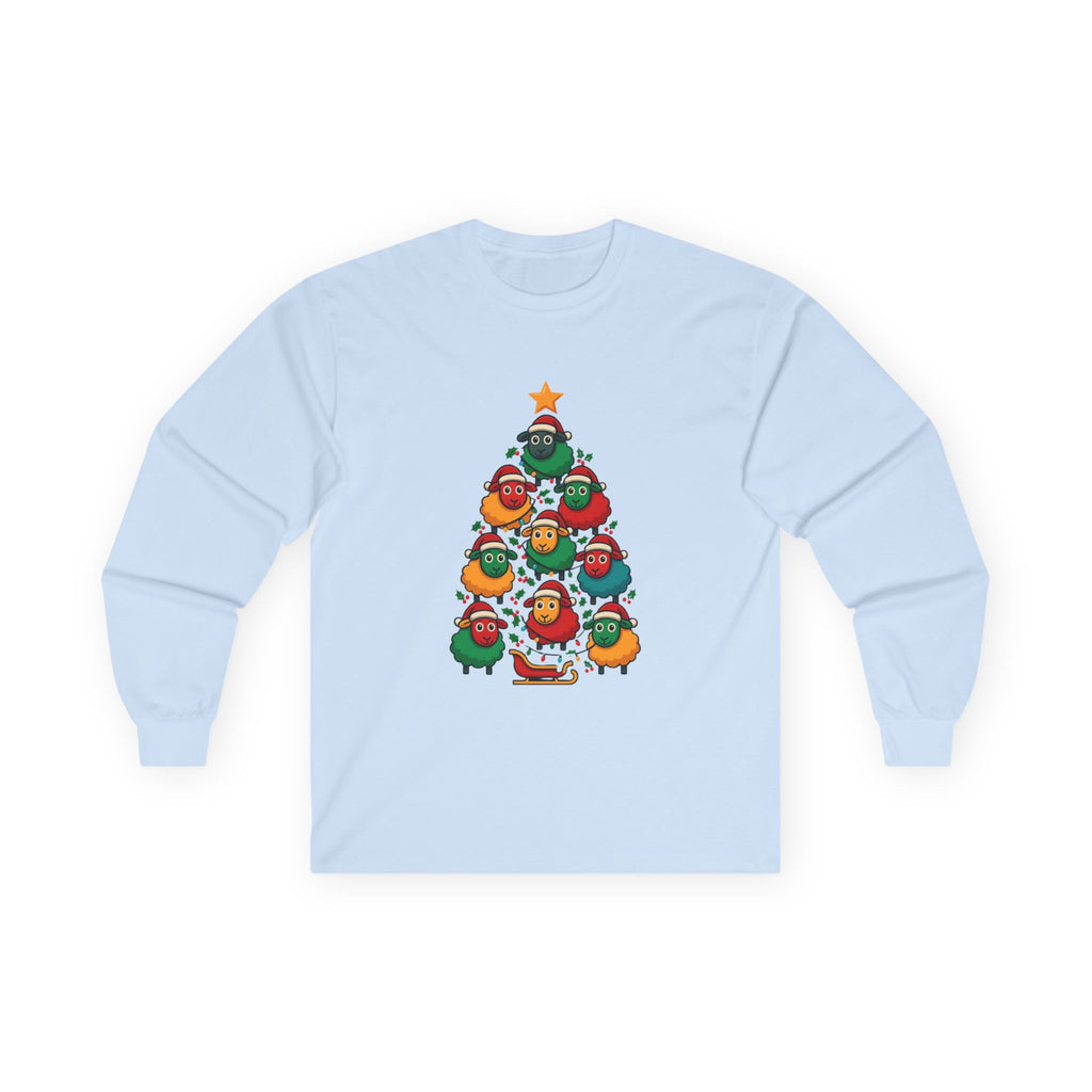 Long Sleeve Tee — Christmas Sheep Tree Graphic Holiday Shirt