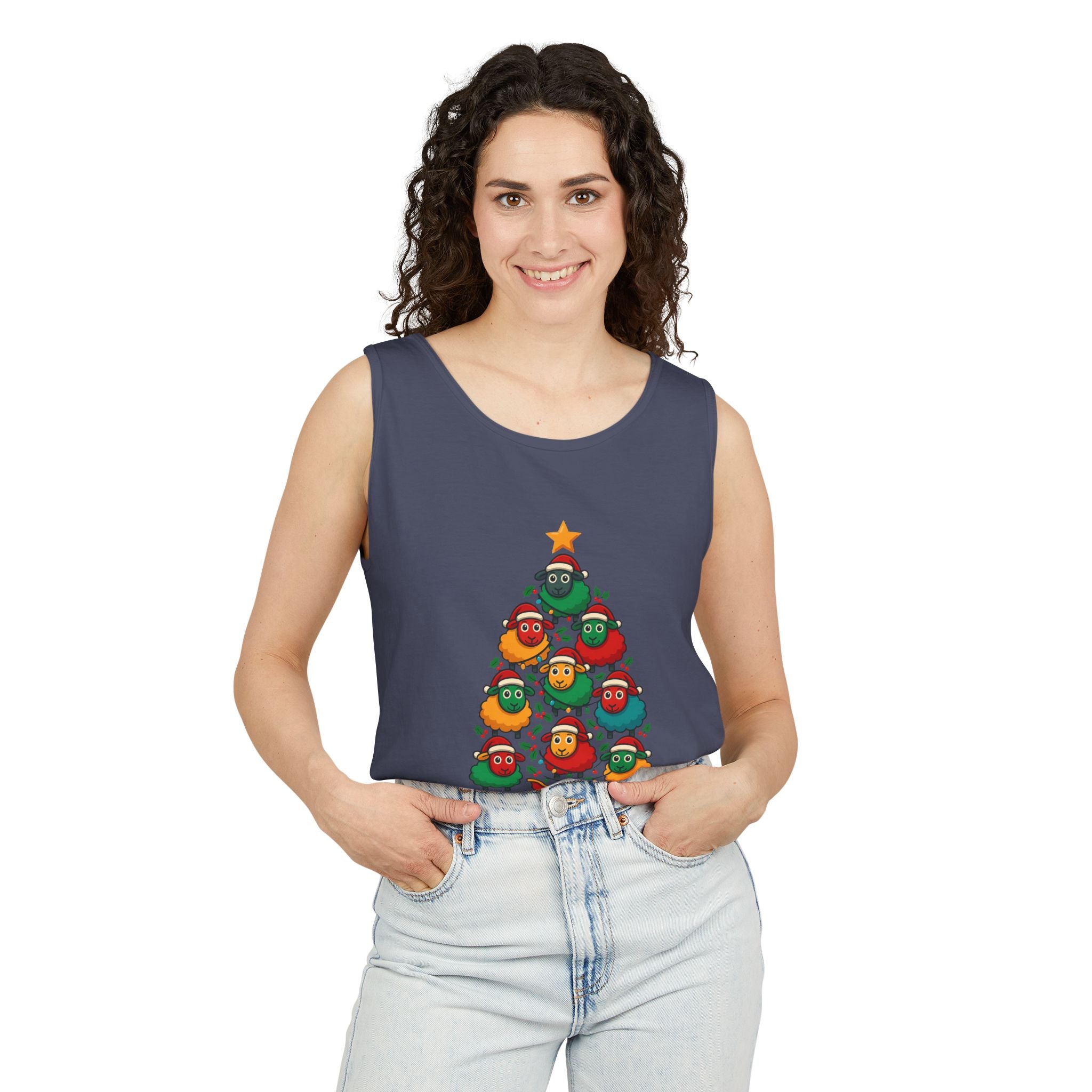 Christmas Sheep Tree Tank Top – Cute Holiday Chick Ornament Design