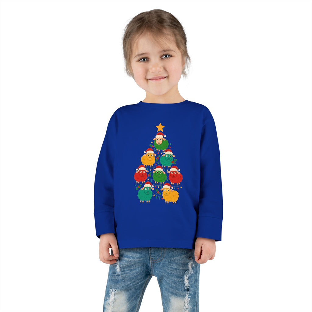 Toddler Long Sleeve Tee — Cute Sheep Christmas Tree Holiday Shirt