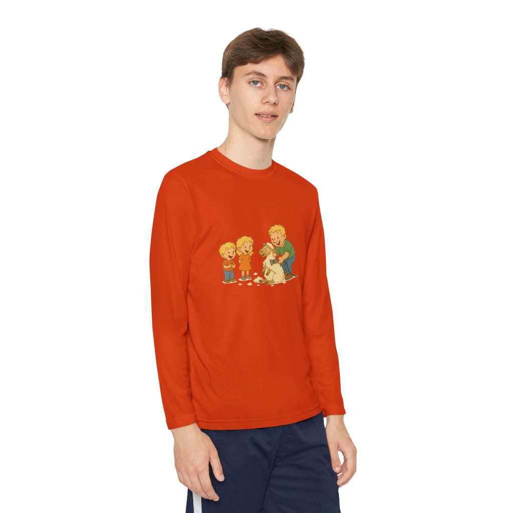 Youth Long Sleeve Tee – Kids & Dad Dog Rescue Illustration