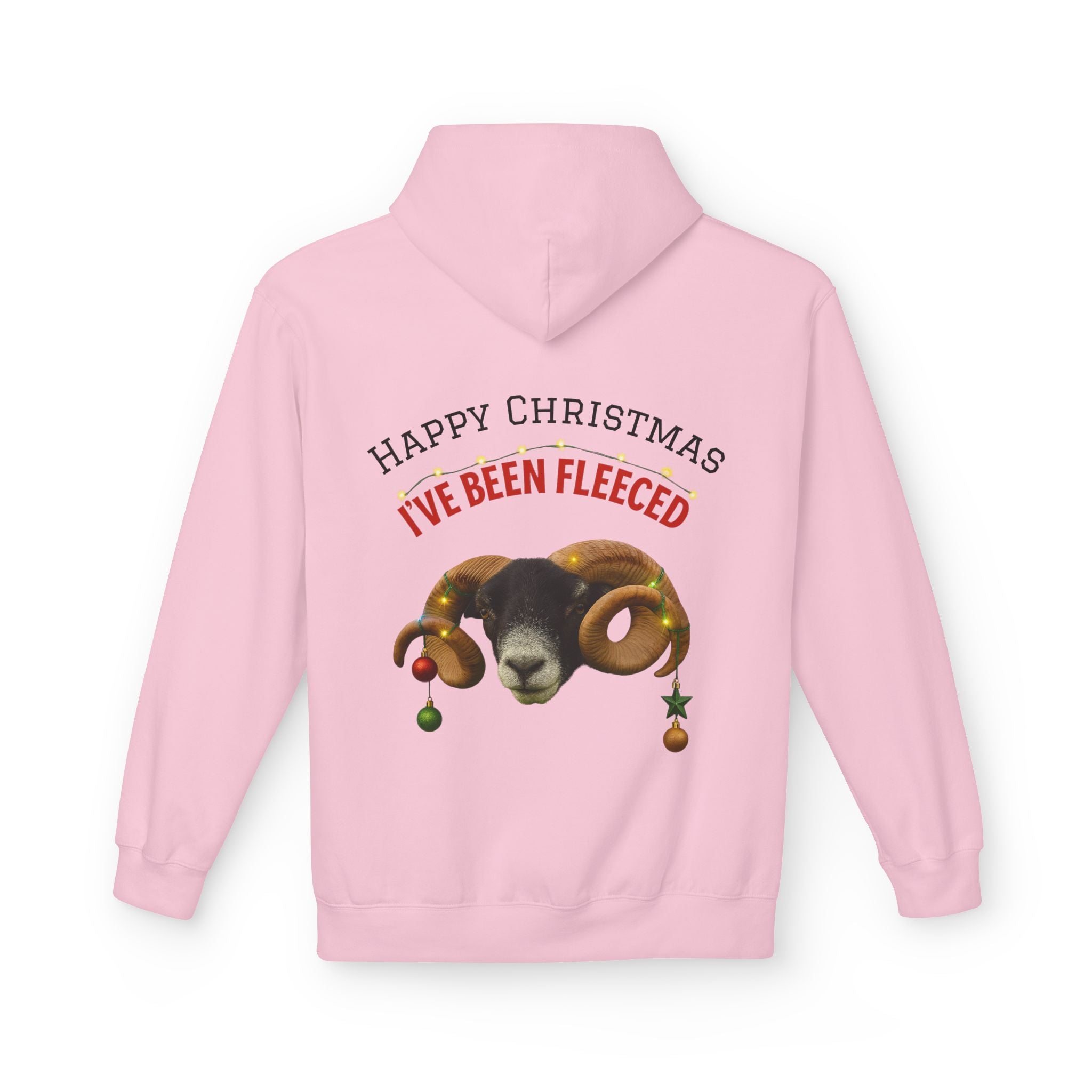 Christmas Ram Hoodie — "Happy Christmas I've Been Fleeced" Holiday Sweatshirt